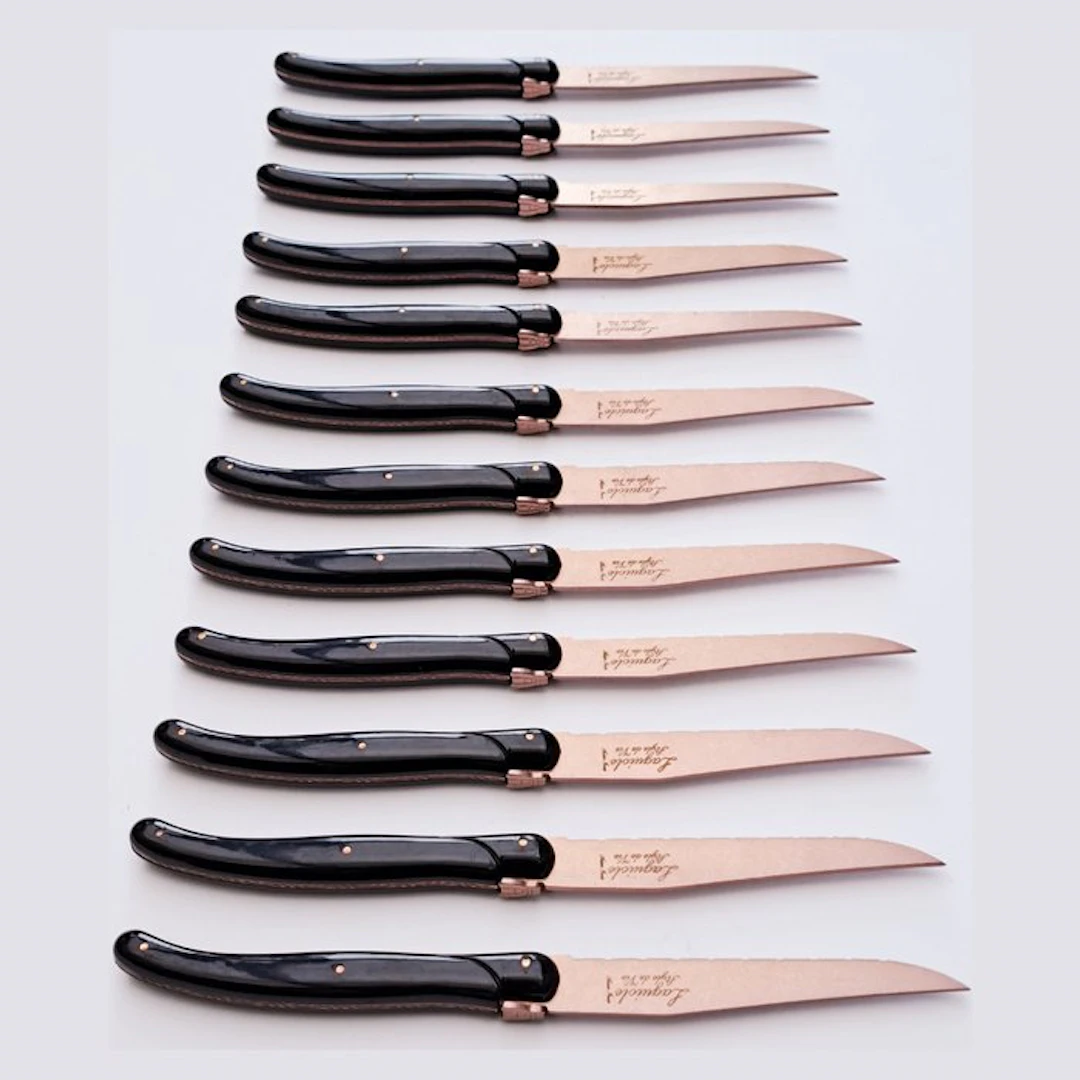 Laguiole - 12x Steak Knives - Copper Red - Style de...