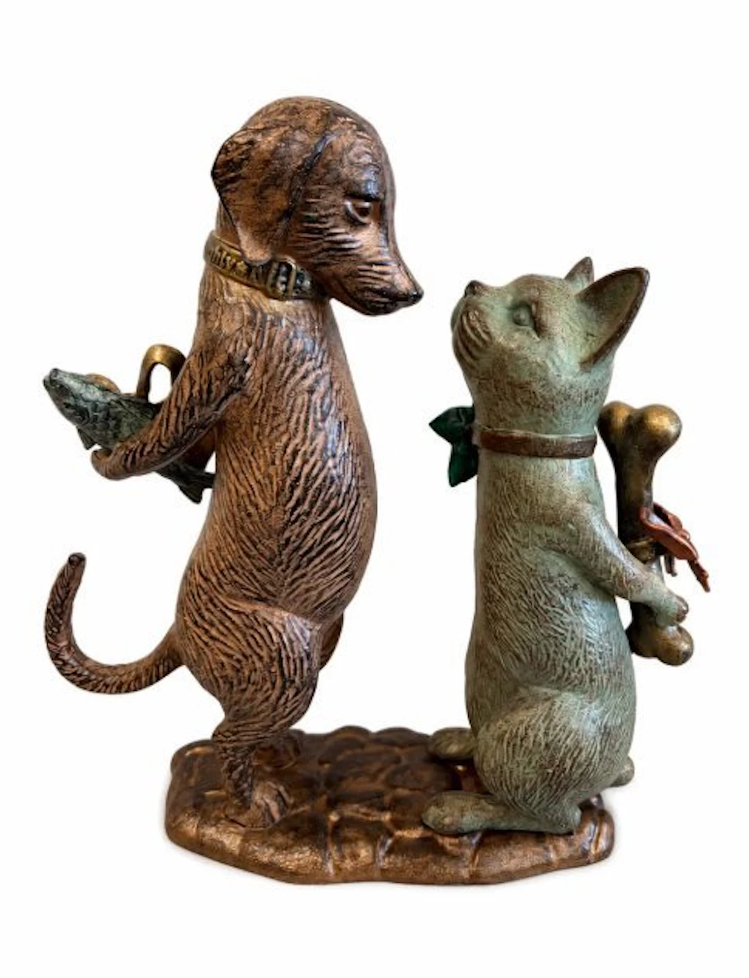 Sculpture, Christmas Cat and dog - 45 cm - Aluminium