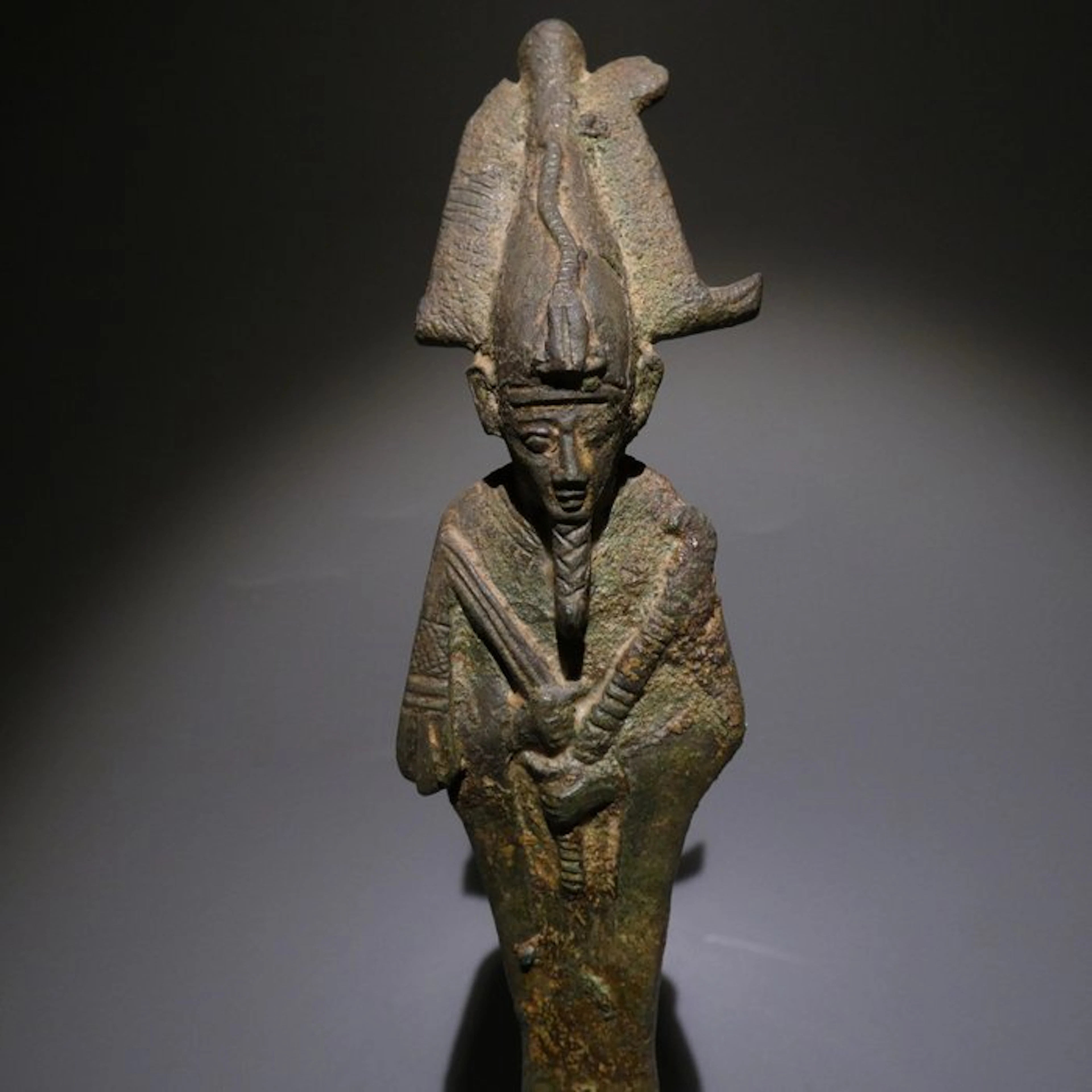 Ancient Egyptian Bronze God Osiris. 20 cm H. Late Period, 664 – 332 BC.