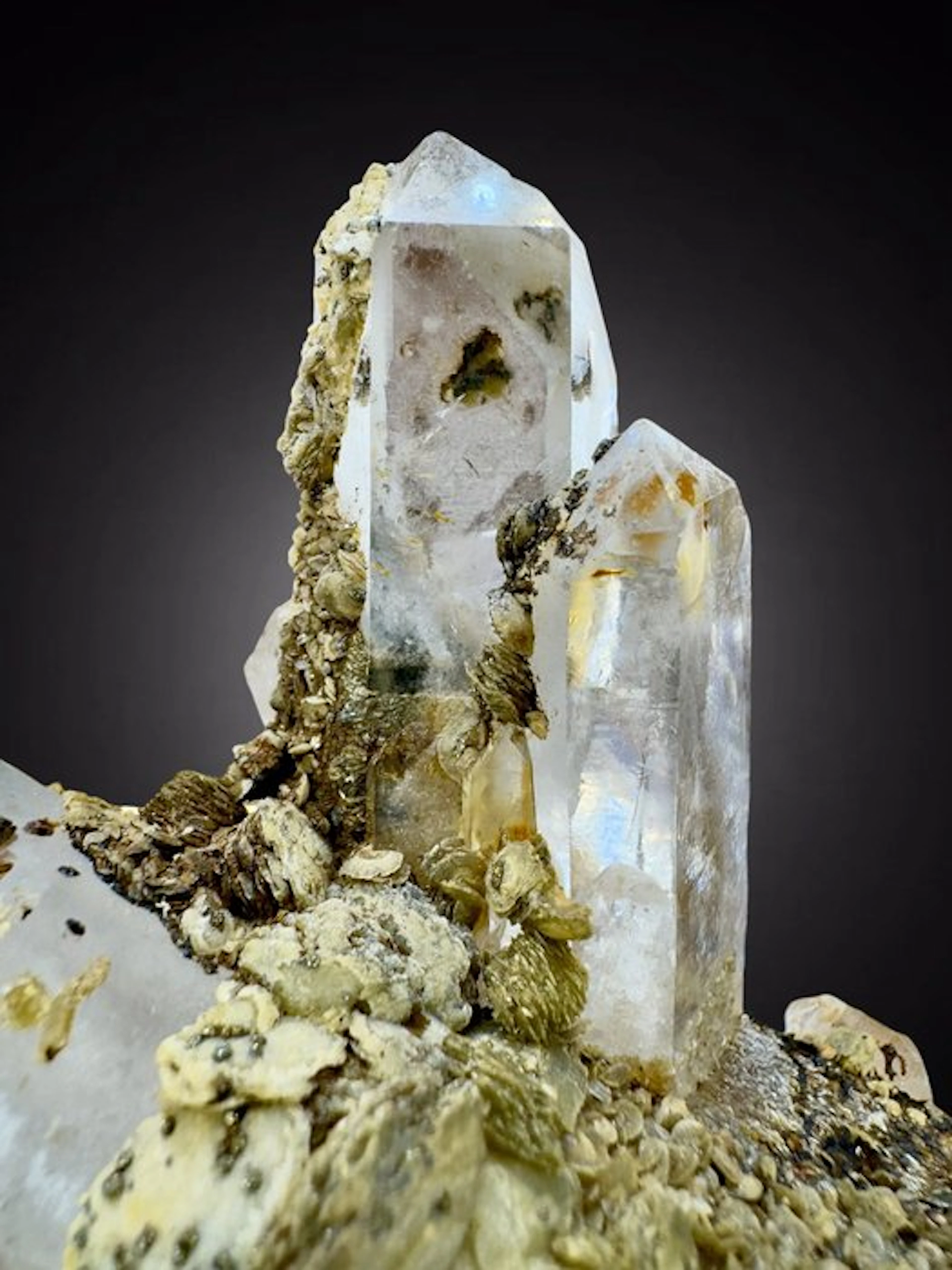 Splendid smoky quartz recrystallized with adularia and...