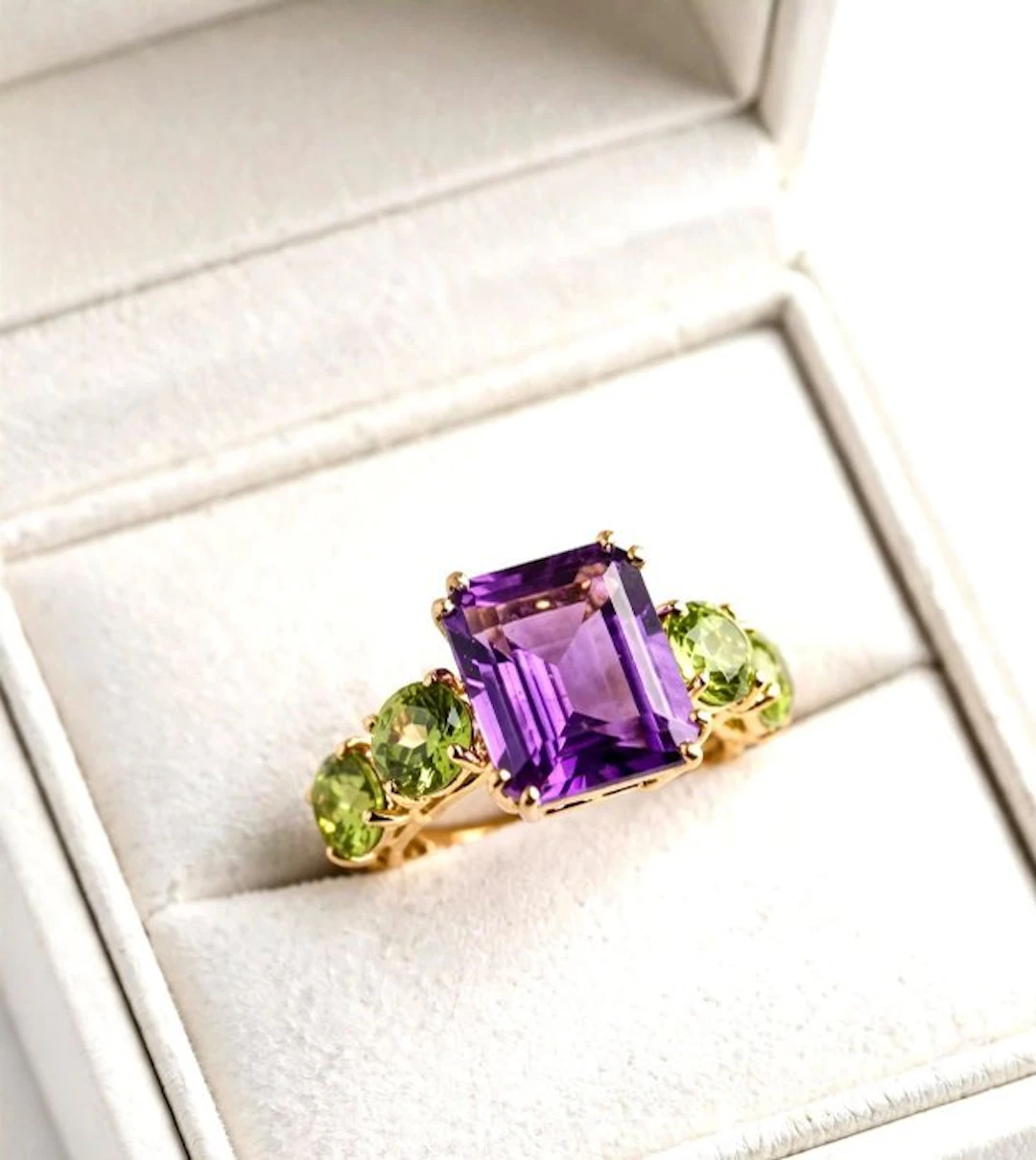No reserve price - Ring Silver Amethyst - Peridot