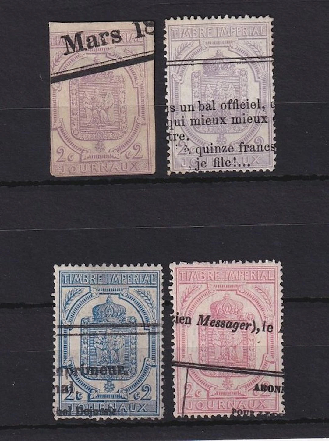 France 1868/1869 - timbres pour journaux, collection - Yvert n°1,7,8 et 9