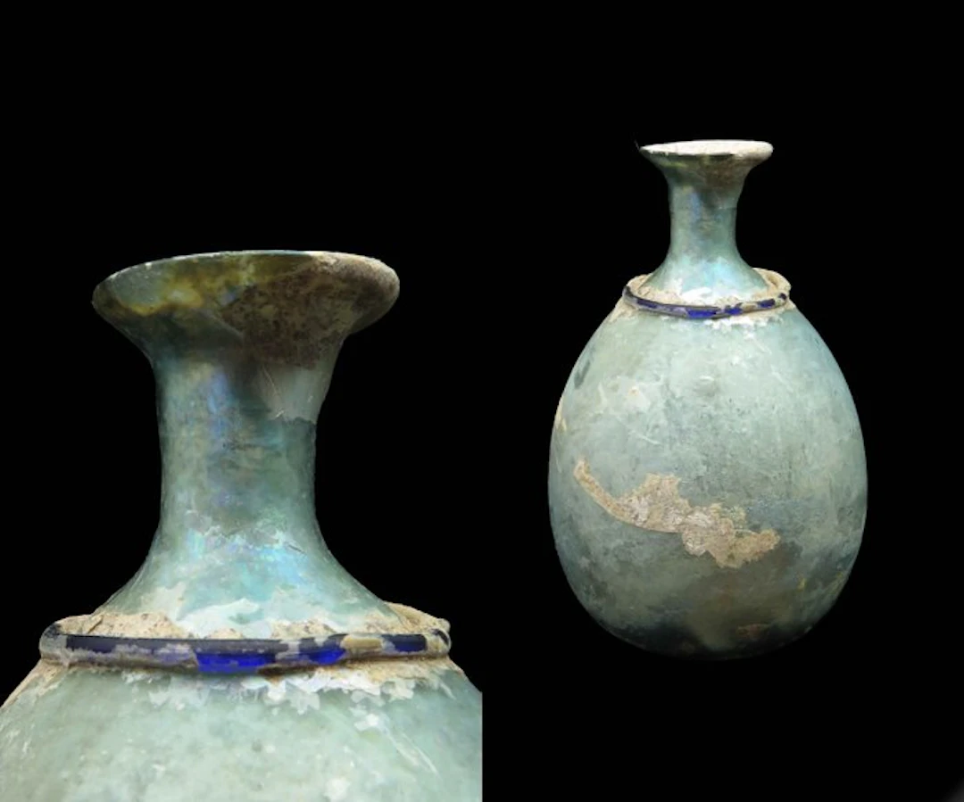 Late Roman/Early Byzantine Glass decorated Perfume/Ointment Bottle - 9 cm