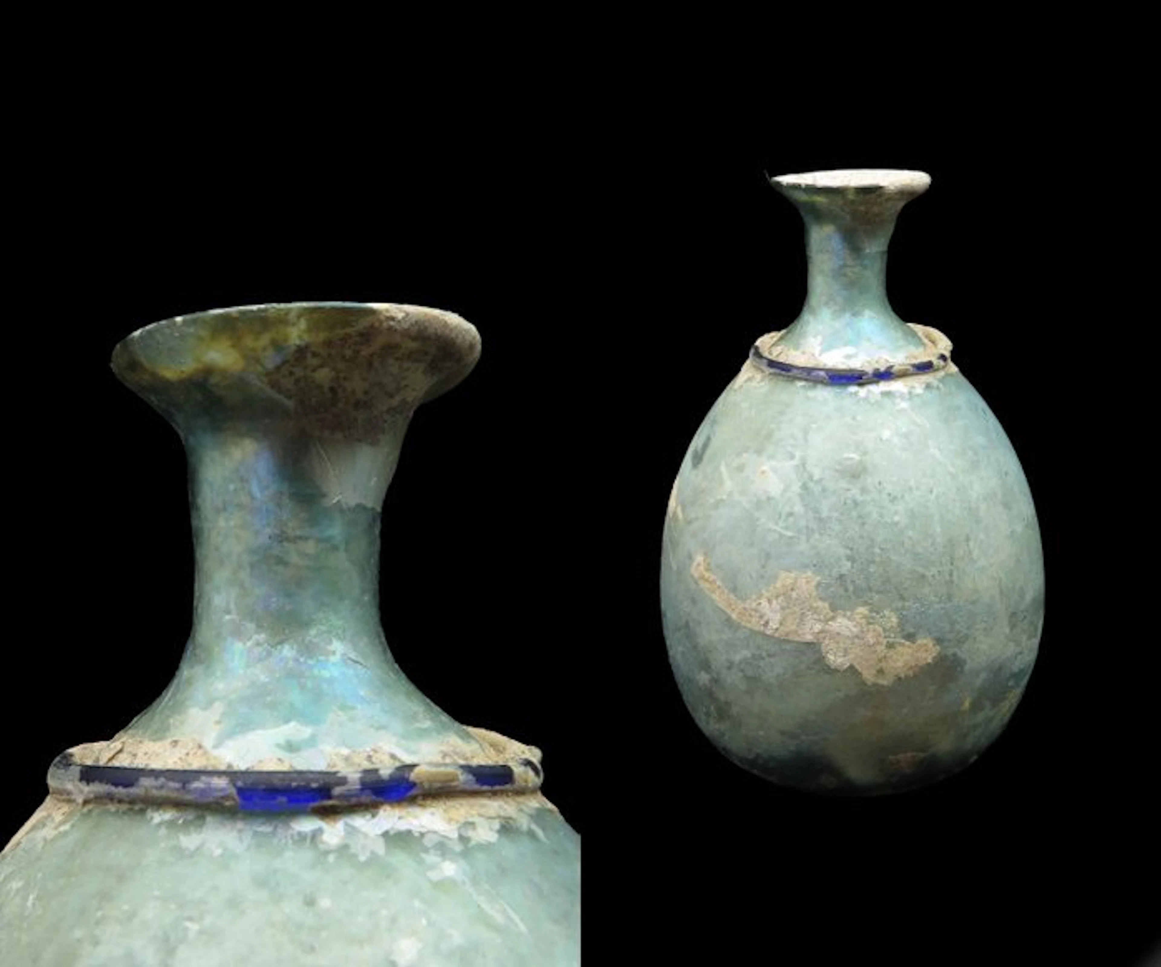 Late Roman/Early Byzantine Glass decorated Perfume/Ointment Bottle - 9 cm