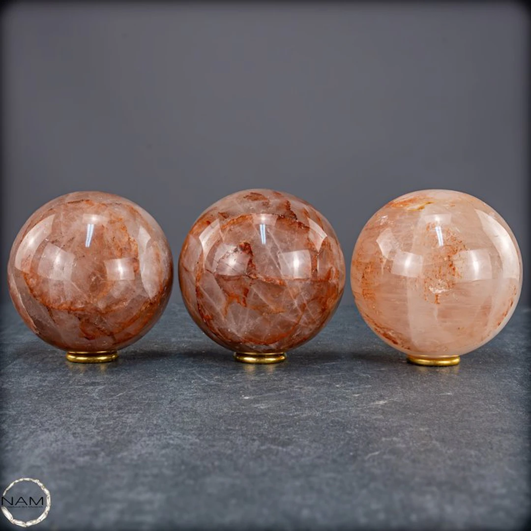 Fire Quartz Ball Set – Three unique spheres made of...