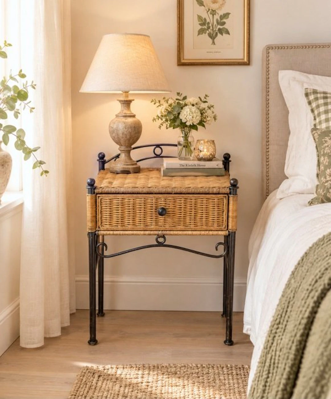 Nightstand - Rattan - Cast iron