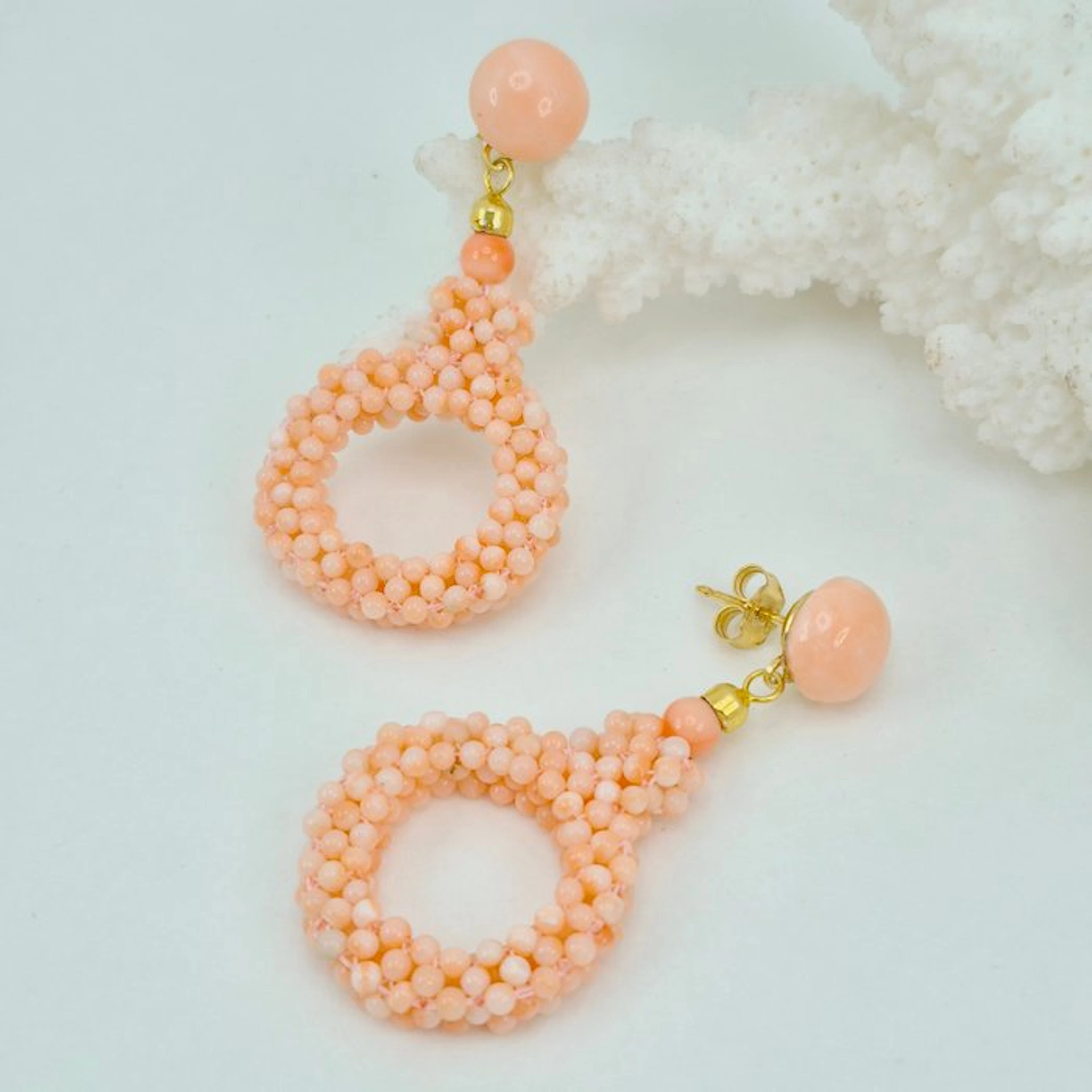Coral - Silver, Gold-plated - Earrings - Pink Coral