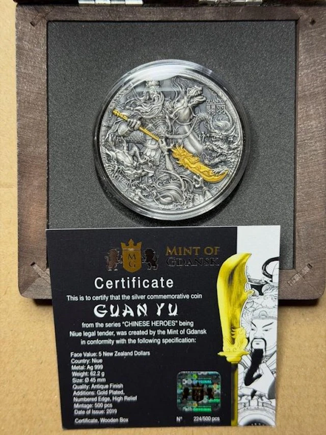 Niue. 5 Dollars 2019 Guan Yu Chinese Heroes , 2 Oz (.999)