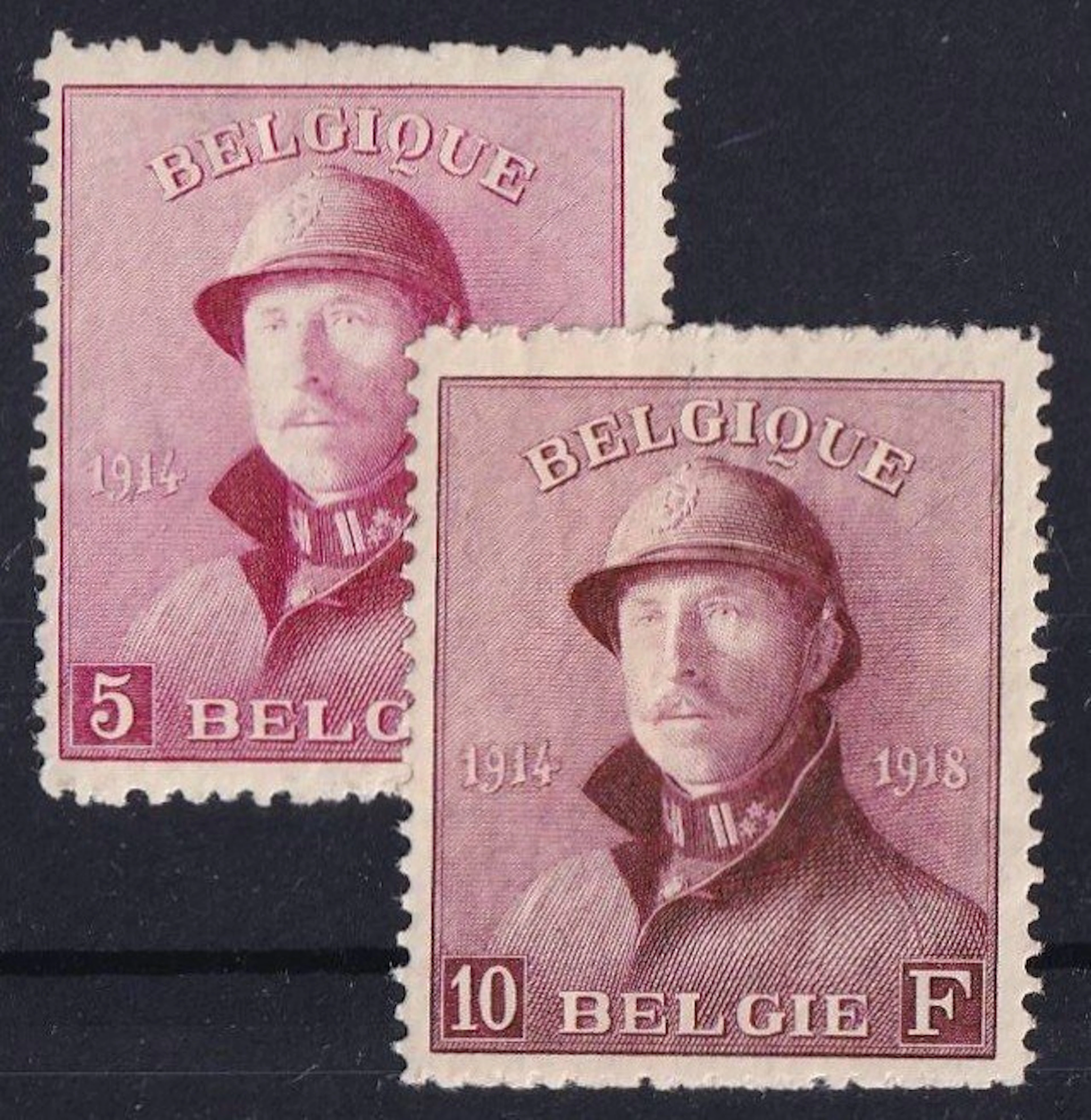 Belgium 1919 - Albert I with helmet - 5F and 10F - mint - OBP/COB 177/78