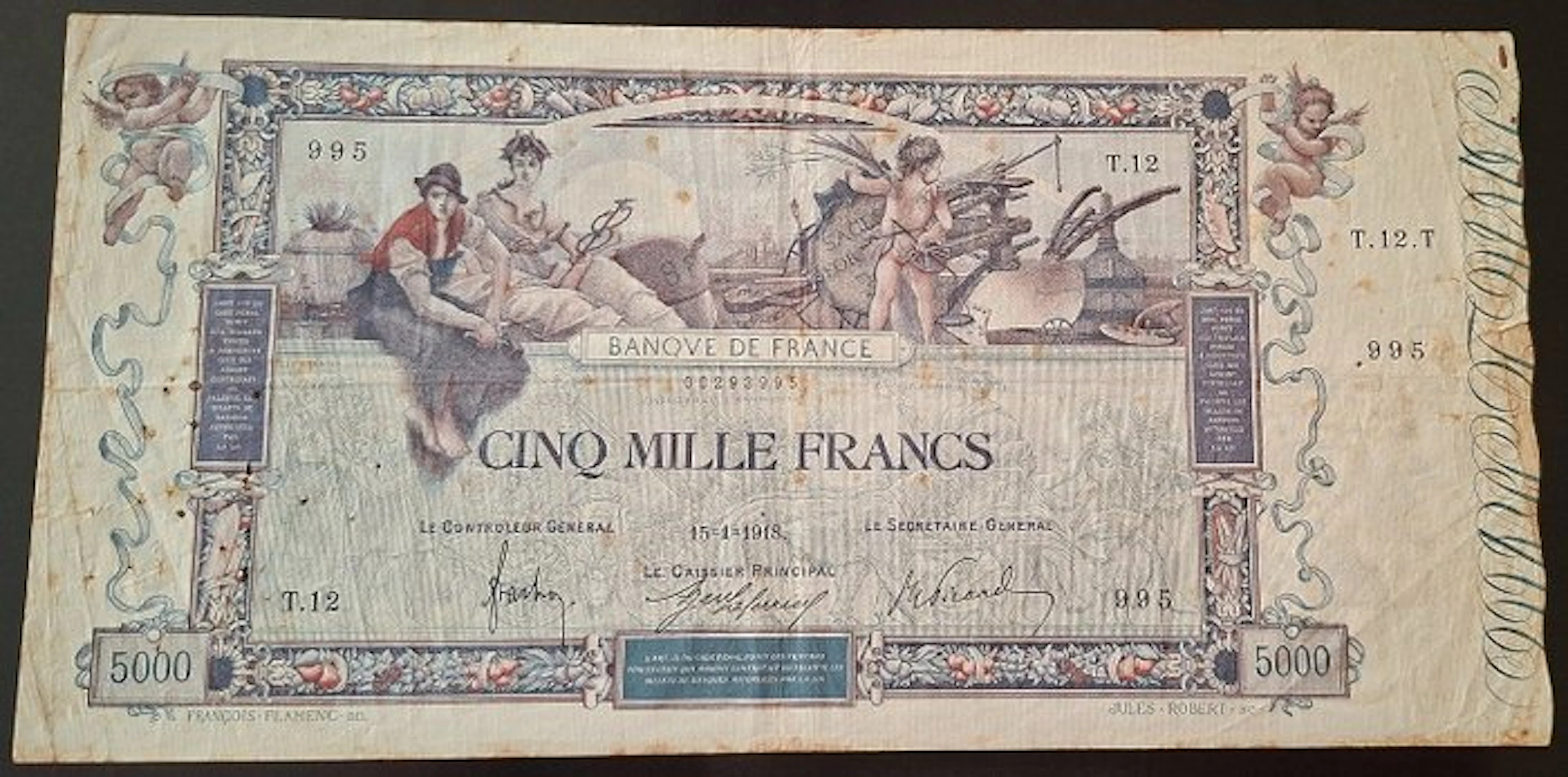 France. - 5000 Francs 15-01-1918 - Fayette 43-01