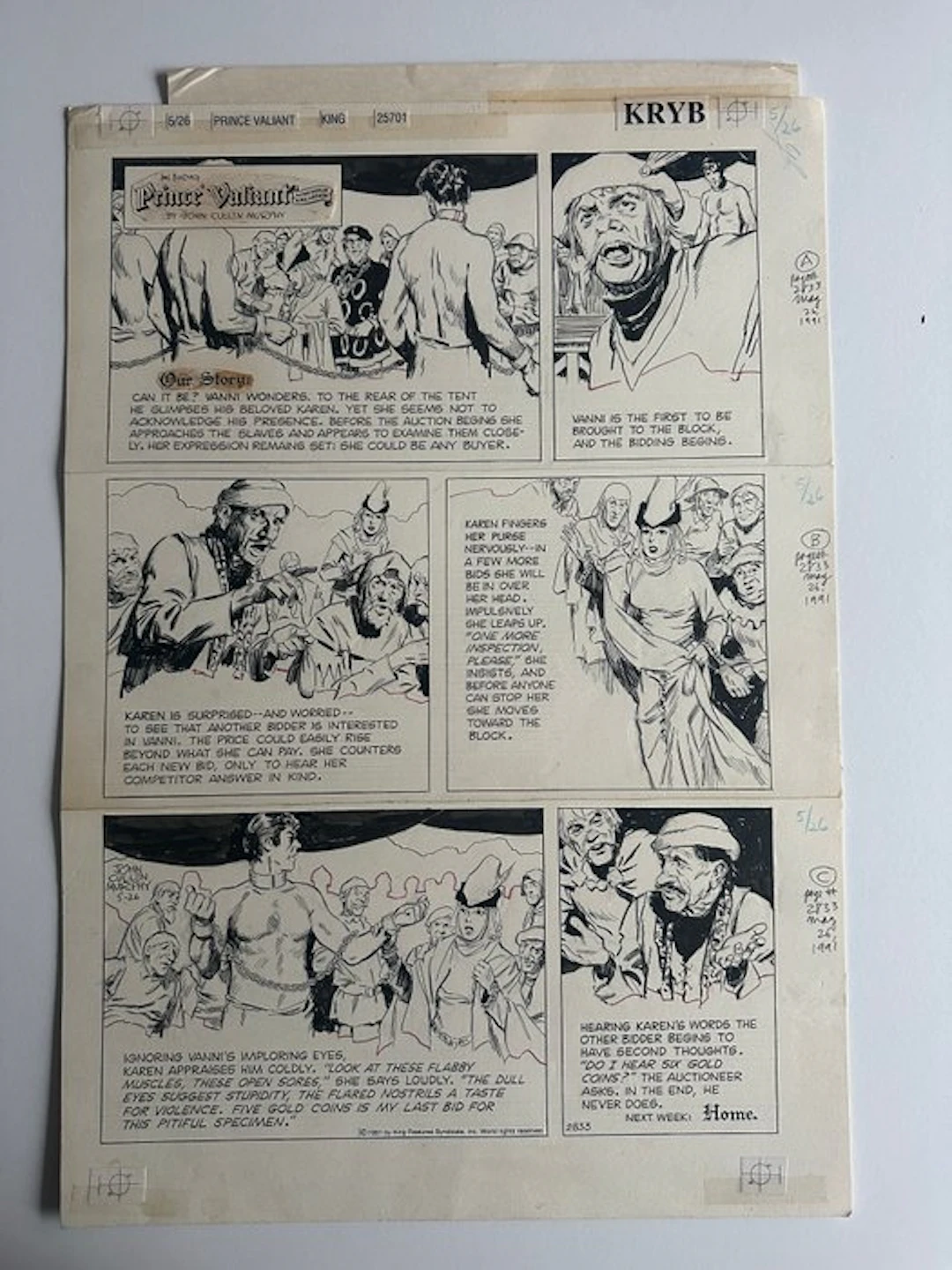 Murphy, John Cullen - 1 Original page - Prince Valiant - Episode #2833 - 1991