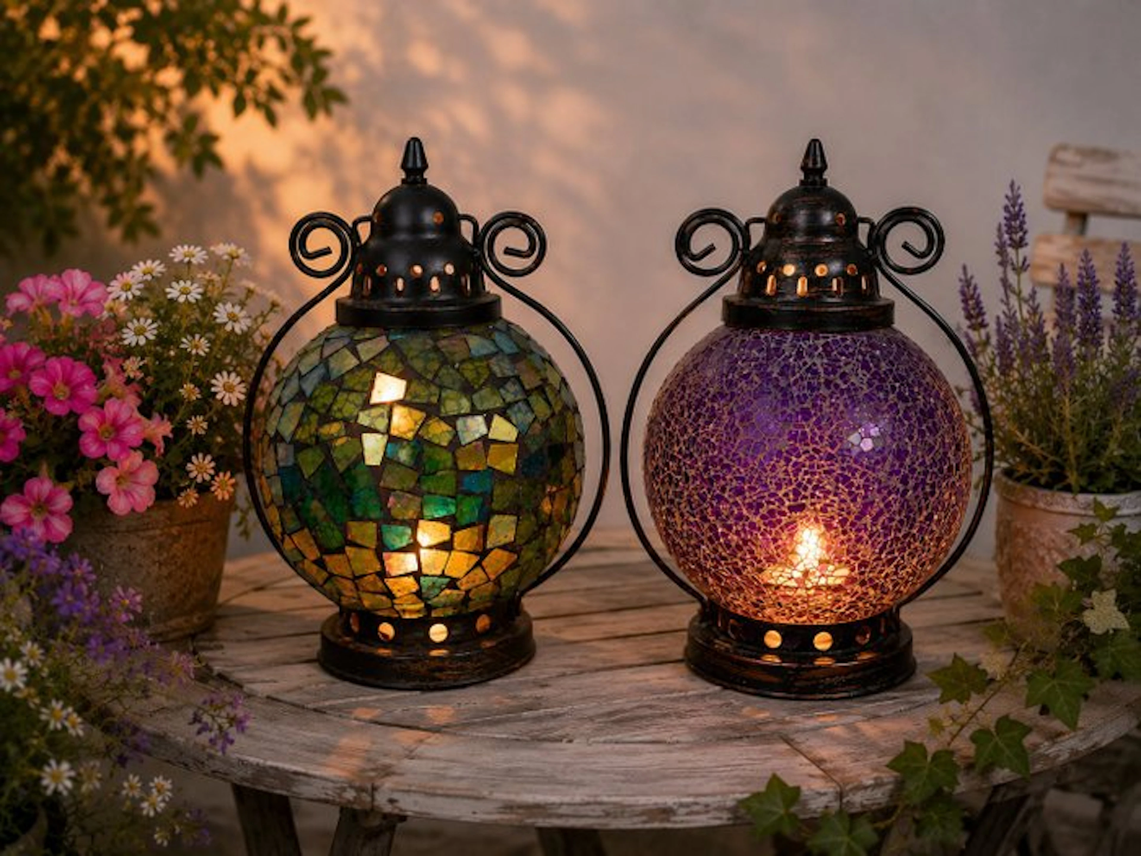 Lamp (2) - Glass, Metal - Mosaic garden lamp