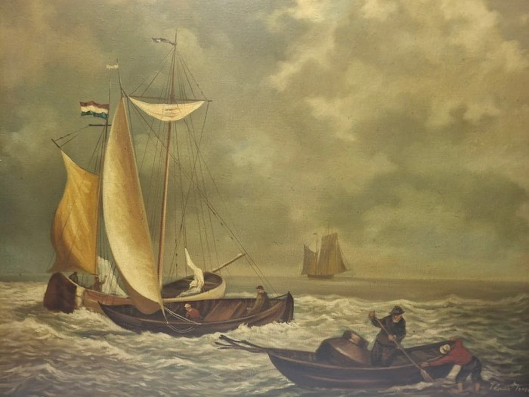 Thomas Mezaros (XX) - Hollandse boten op het strand