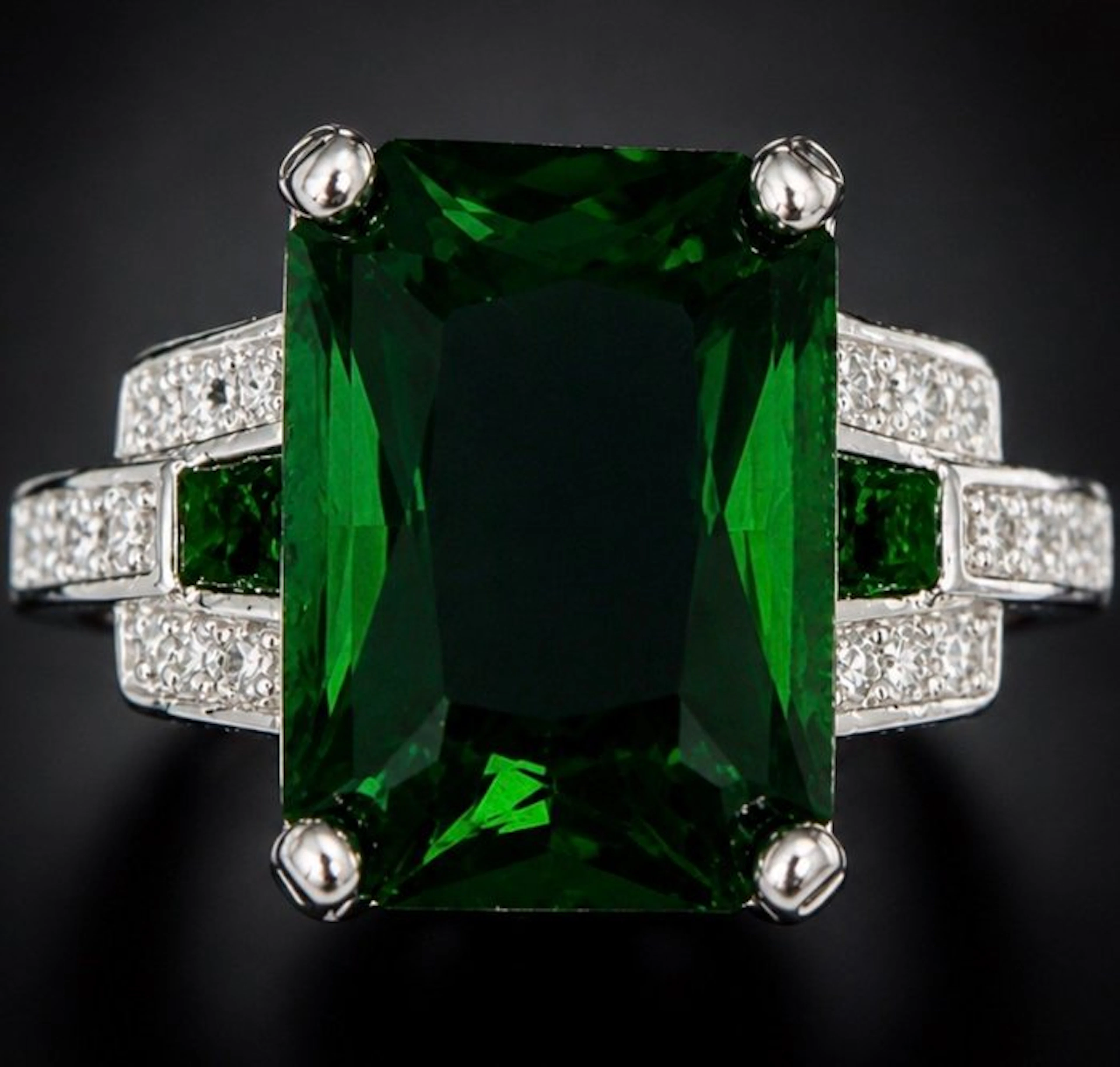 925 Sterling Silver Emerald Green Crystal Ring Emerald...