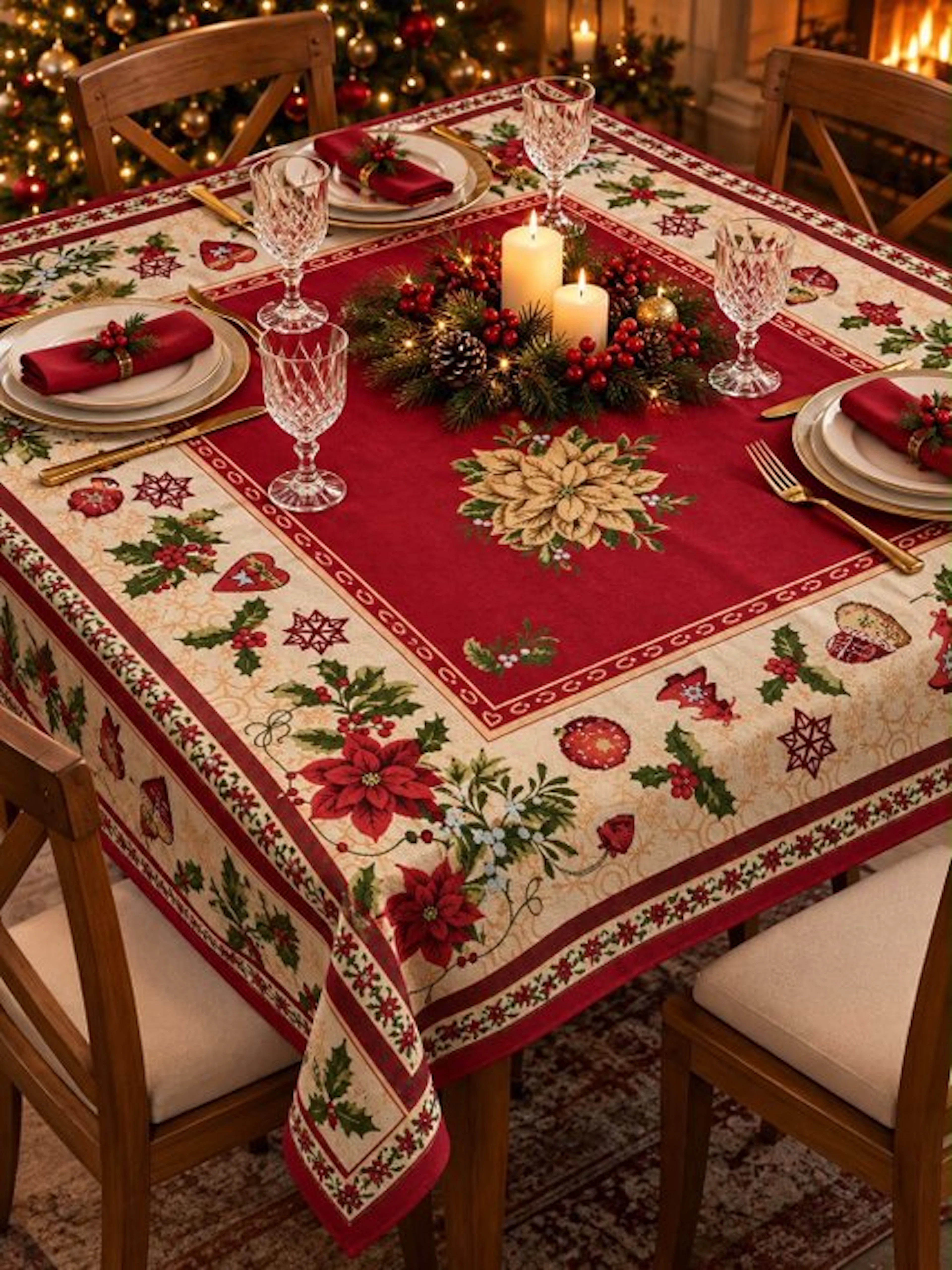 “Luminous Christmas” – Cotton Gobelin Tablecloth - Tablecloth - 2.26 m - 1.3 cm