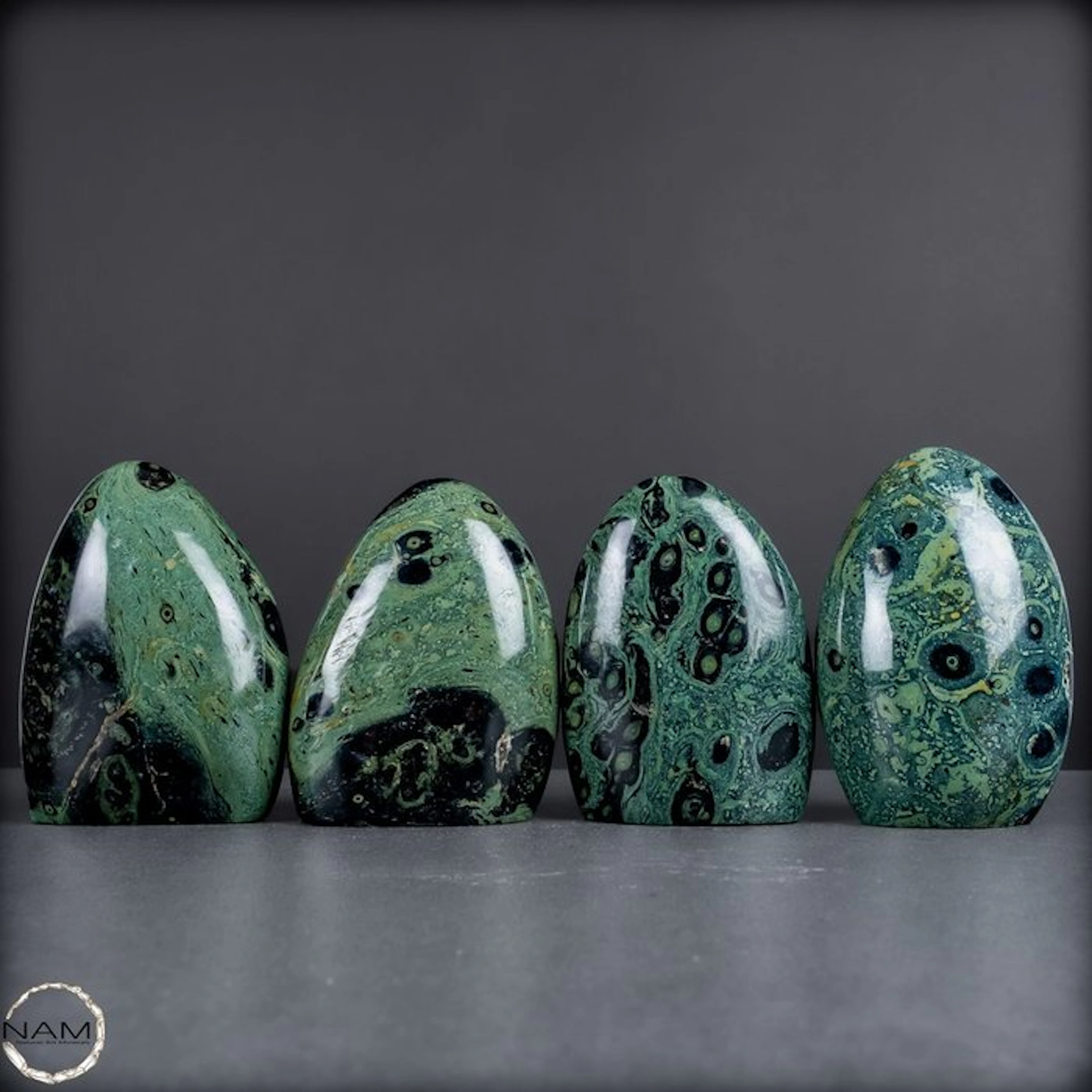 Mystical Kambaba Jasper freeforms – nature art in deep green tones