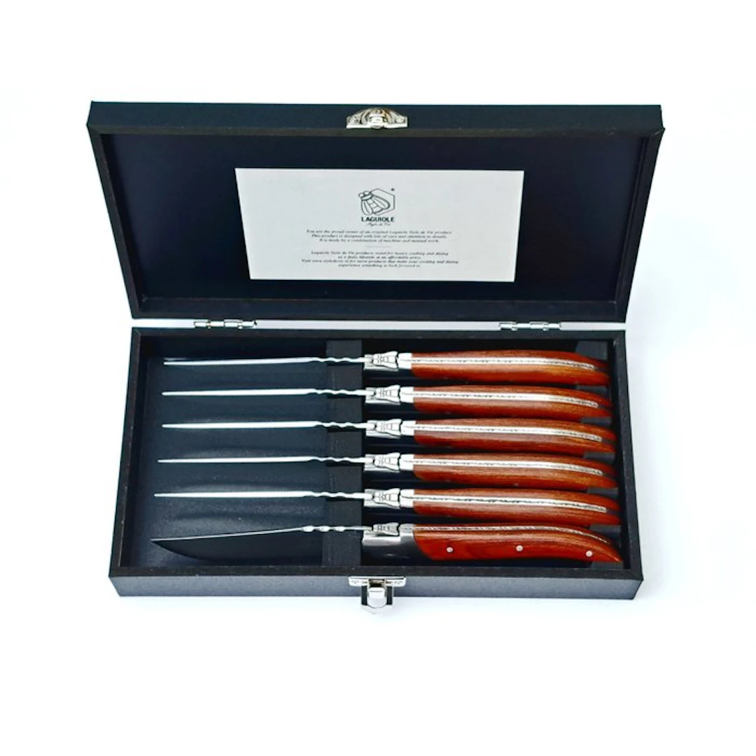 Laguiole - 6x Luxury Steak Knives - Rose Wood - style de...
