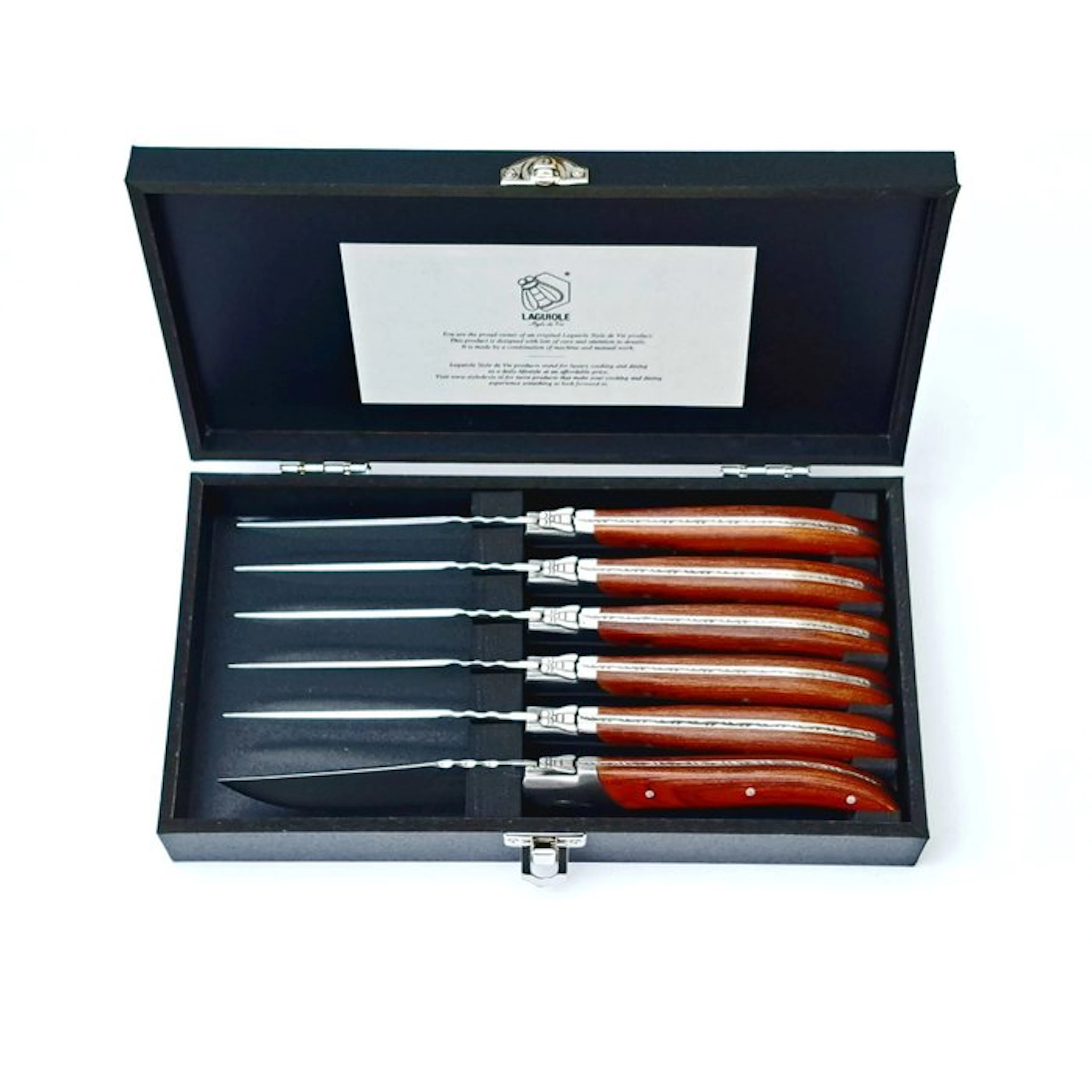 Laguiole - 6x Luxury Steak Knives - Rose Wood - style de...