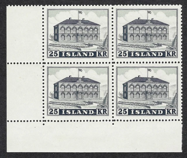 Iceland 1952 - Icelandic Parliament 25Kr black on block - Yvert N. 238
