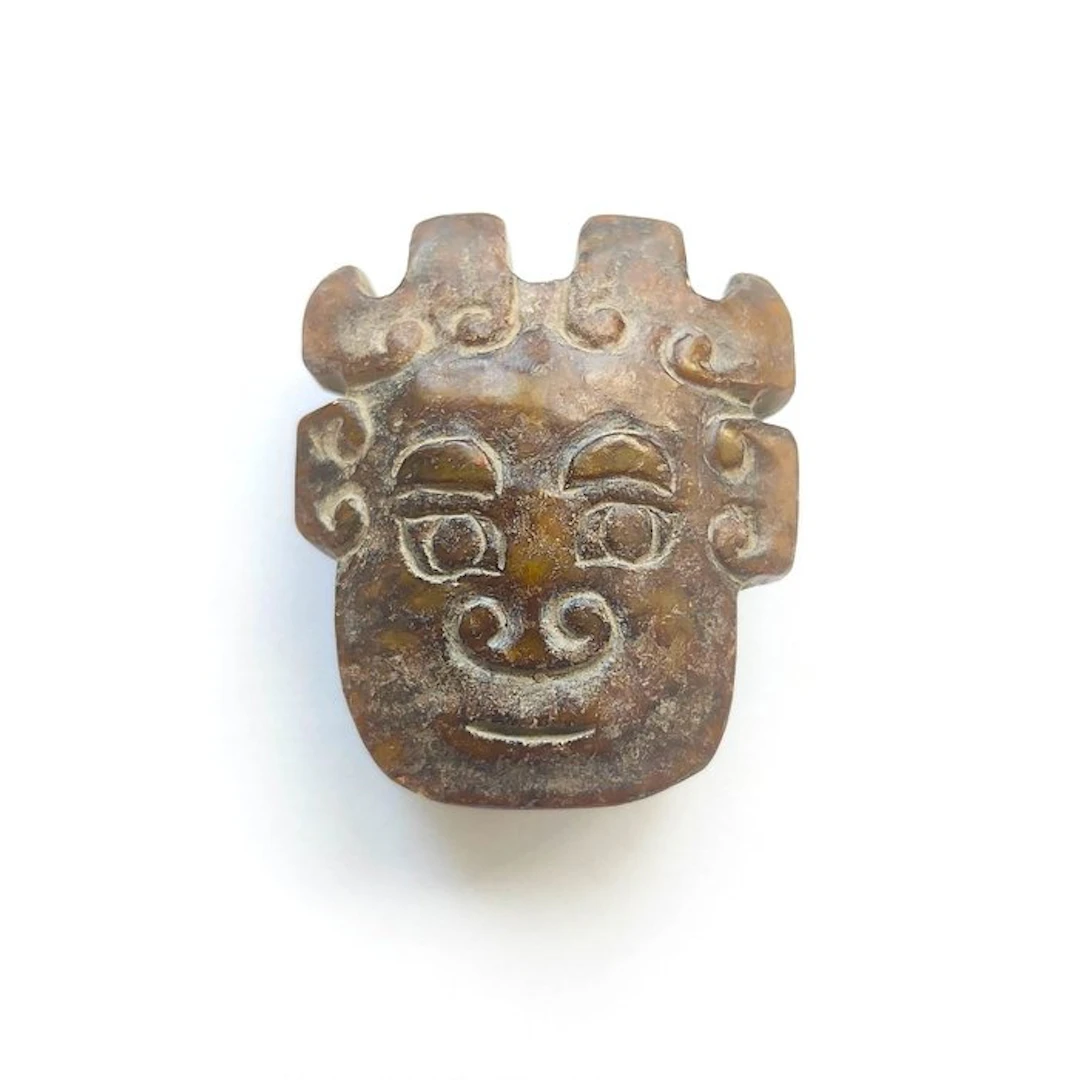Ancient Tibetan or Nepalese Jadeite Deity Monster Mask Bead Talisman - 51 mm