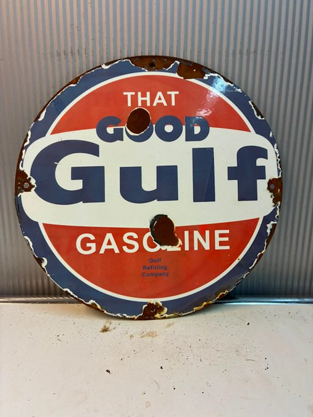 Gulf Gasoline ‘That Good Gulf’ – rond geëmailleerd...