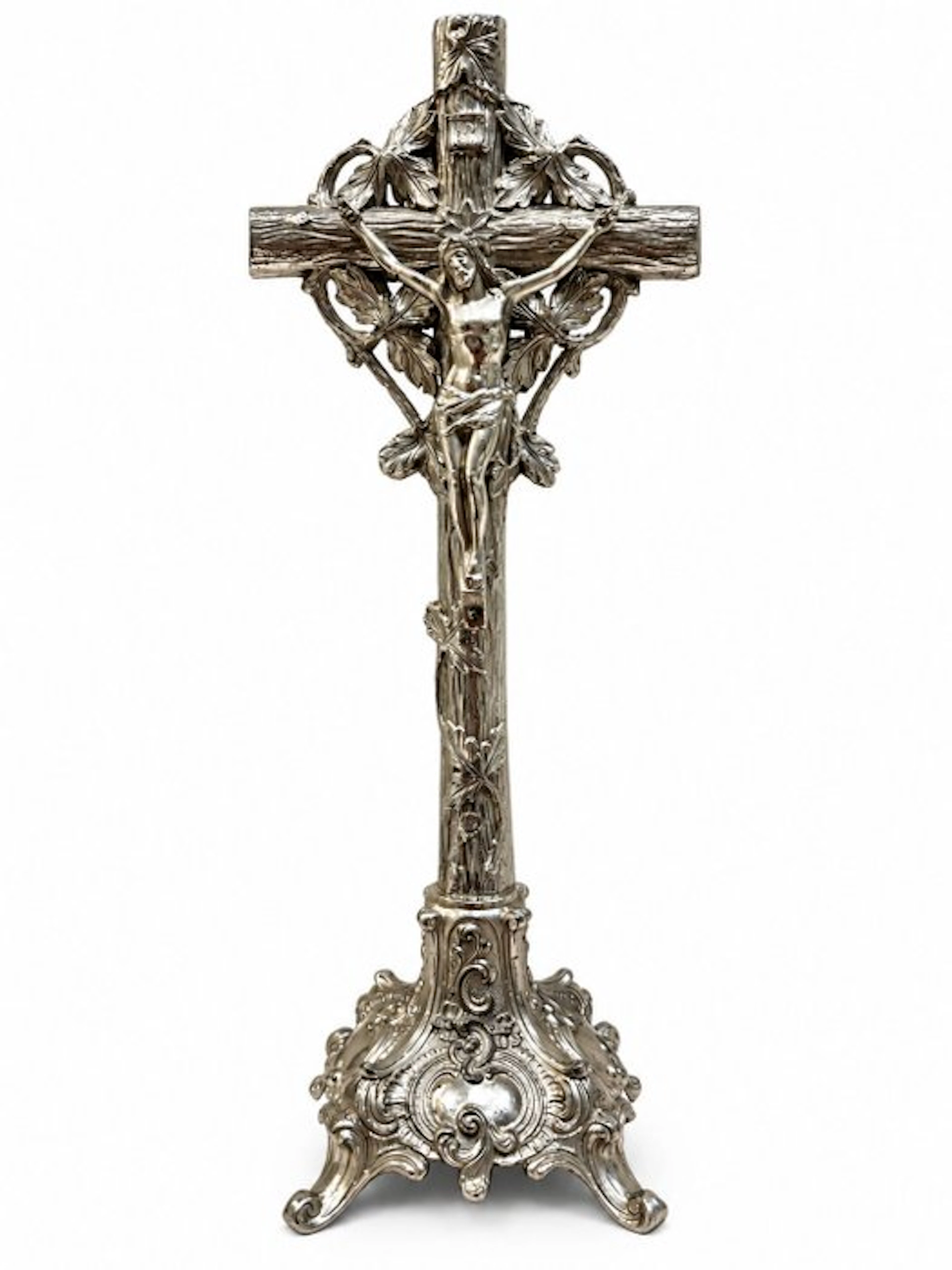 Crucifix - silvered metal - Early 20th century - 38.5 cm