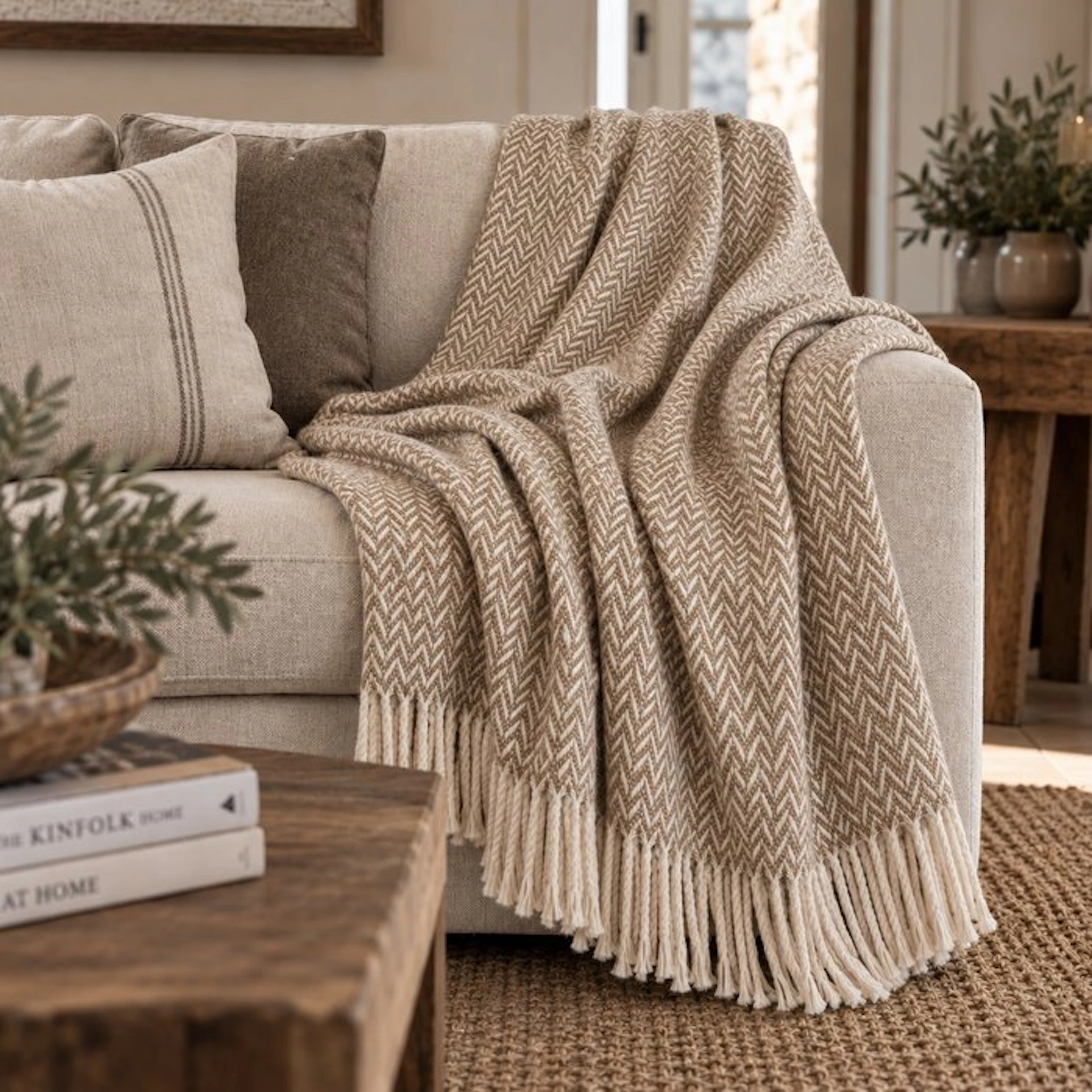 Exclusive plaid in camel and white cotton- 200x150cm- Blanket