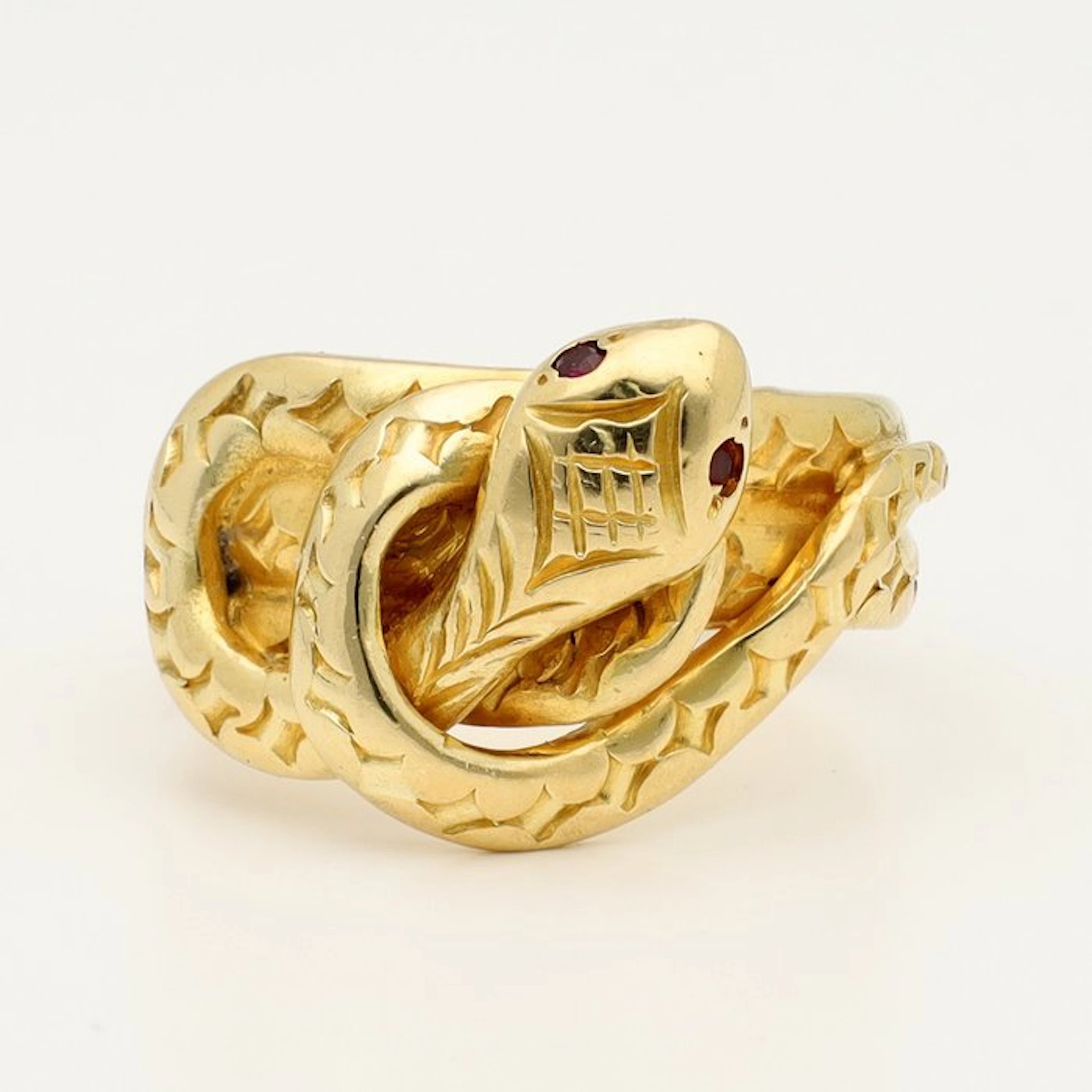 Ring - 18 kt. Yellow gold - Snake ring / Ruby