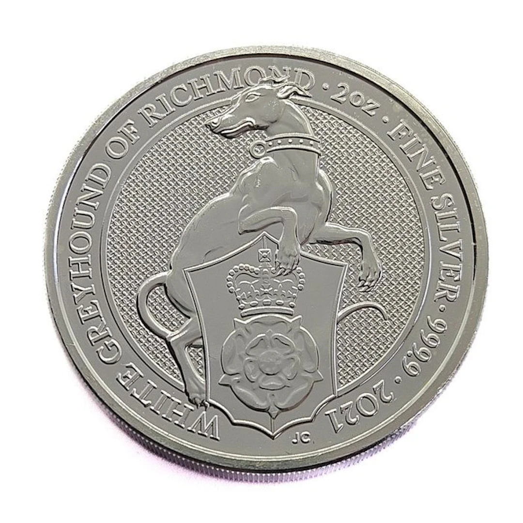 United Kingdom. 5 Pounds 2021, White Greyhound of Richmond, 2 Oz