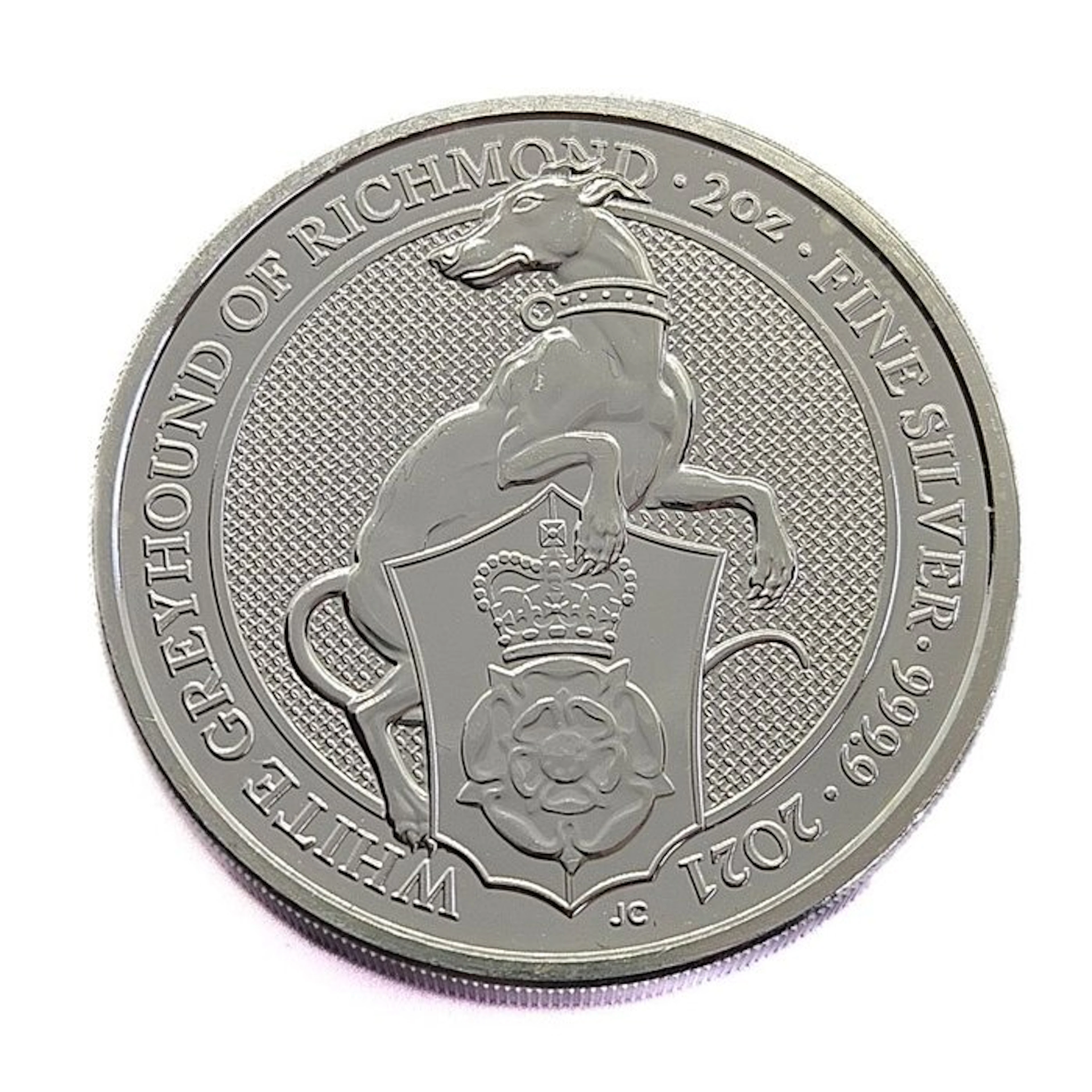 United Kingdom. 5 Pounds 2021, White Greyhound of Richmond, 2 Oz
