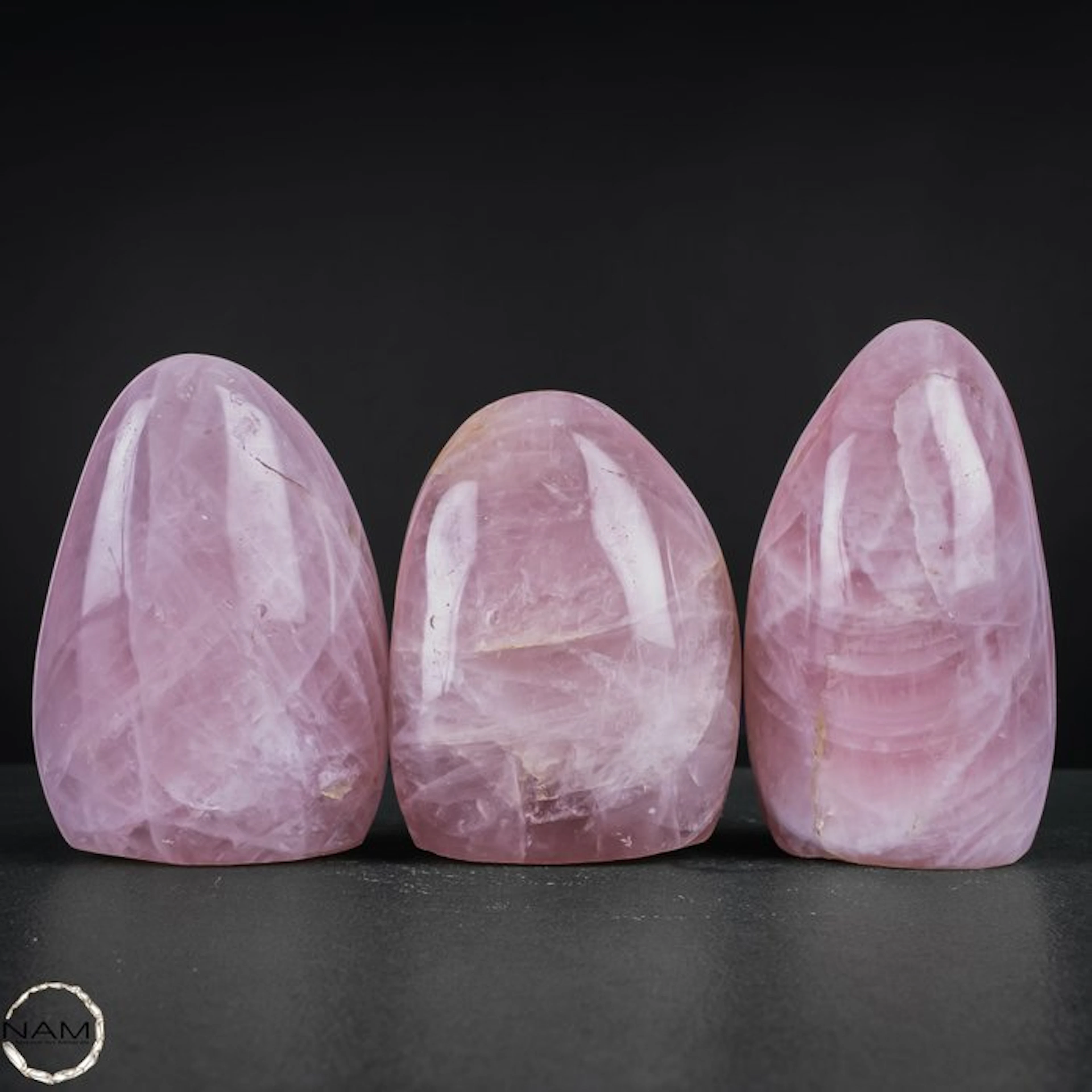 Rose Quartz Freeform Set – Elegant trio of delicately pink natural quartz