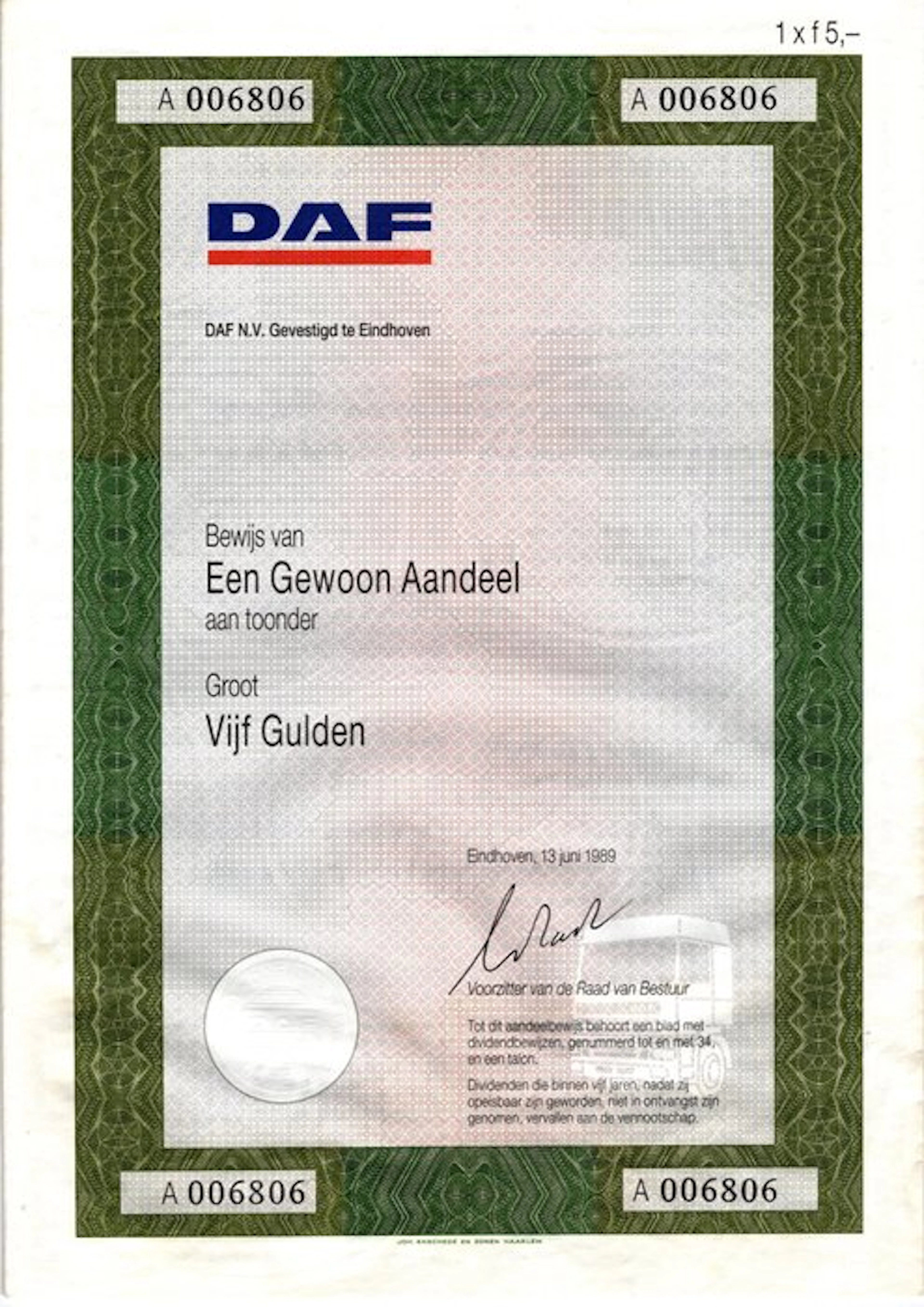 Authentic stake in DAF factories from 1989. - Daf