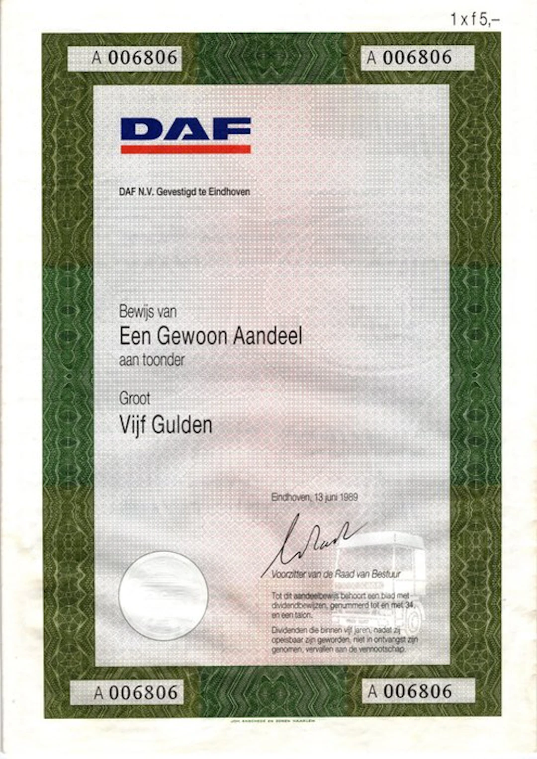 Authentic stake in DAF factories from 1989. - Daf