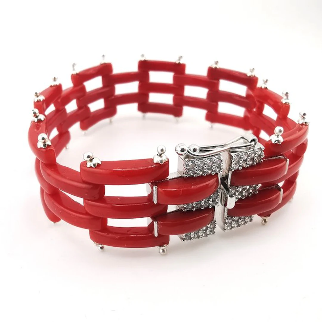 Blood Coral - Silver - Bracelet - handmade