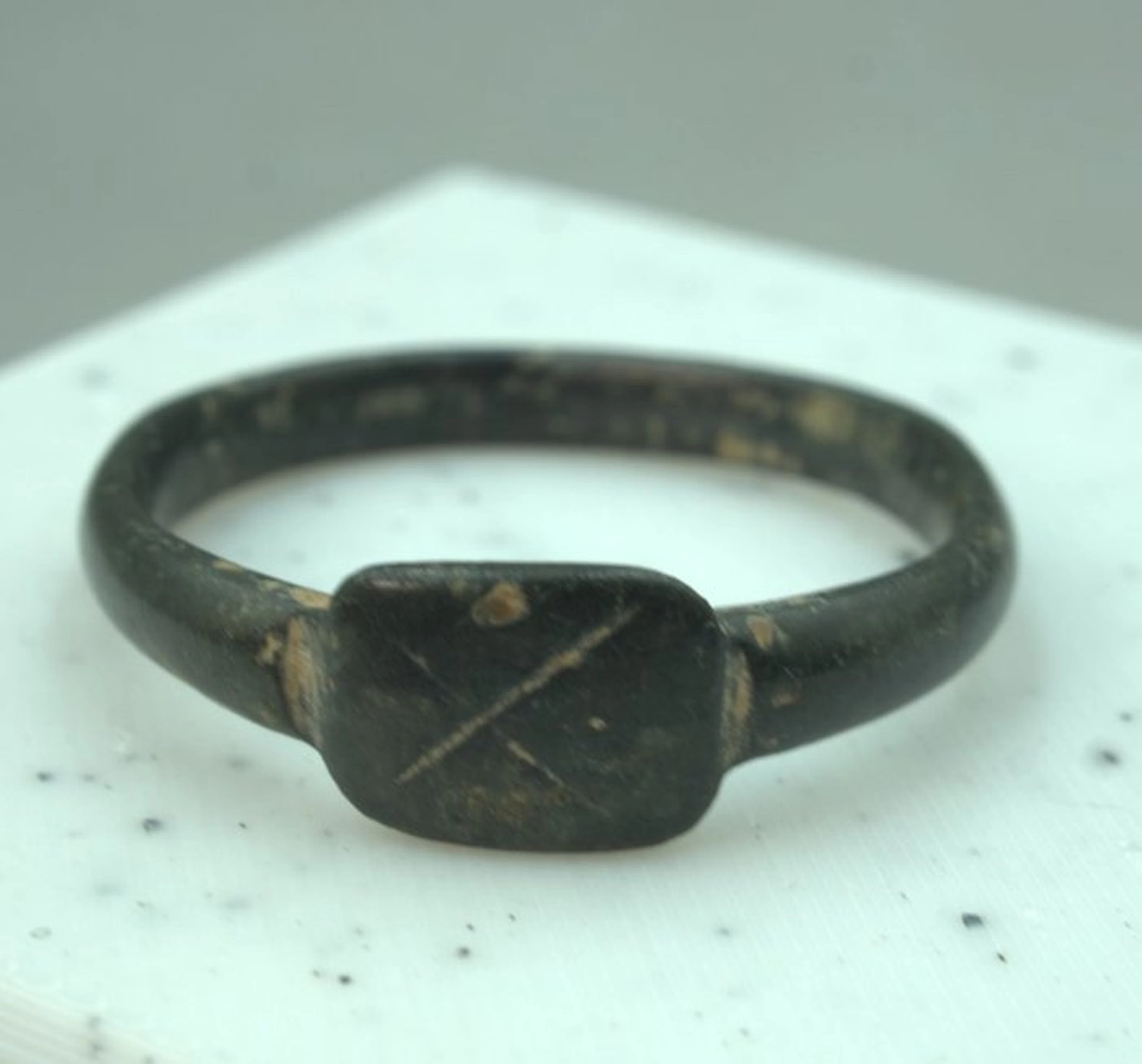 Ancient Roman Bronze Finger ring with X (10th legion?)...