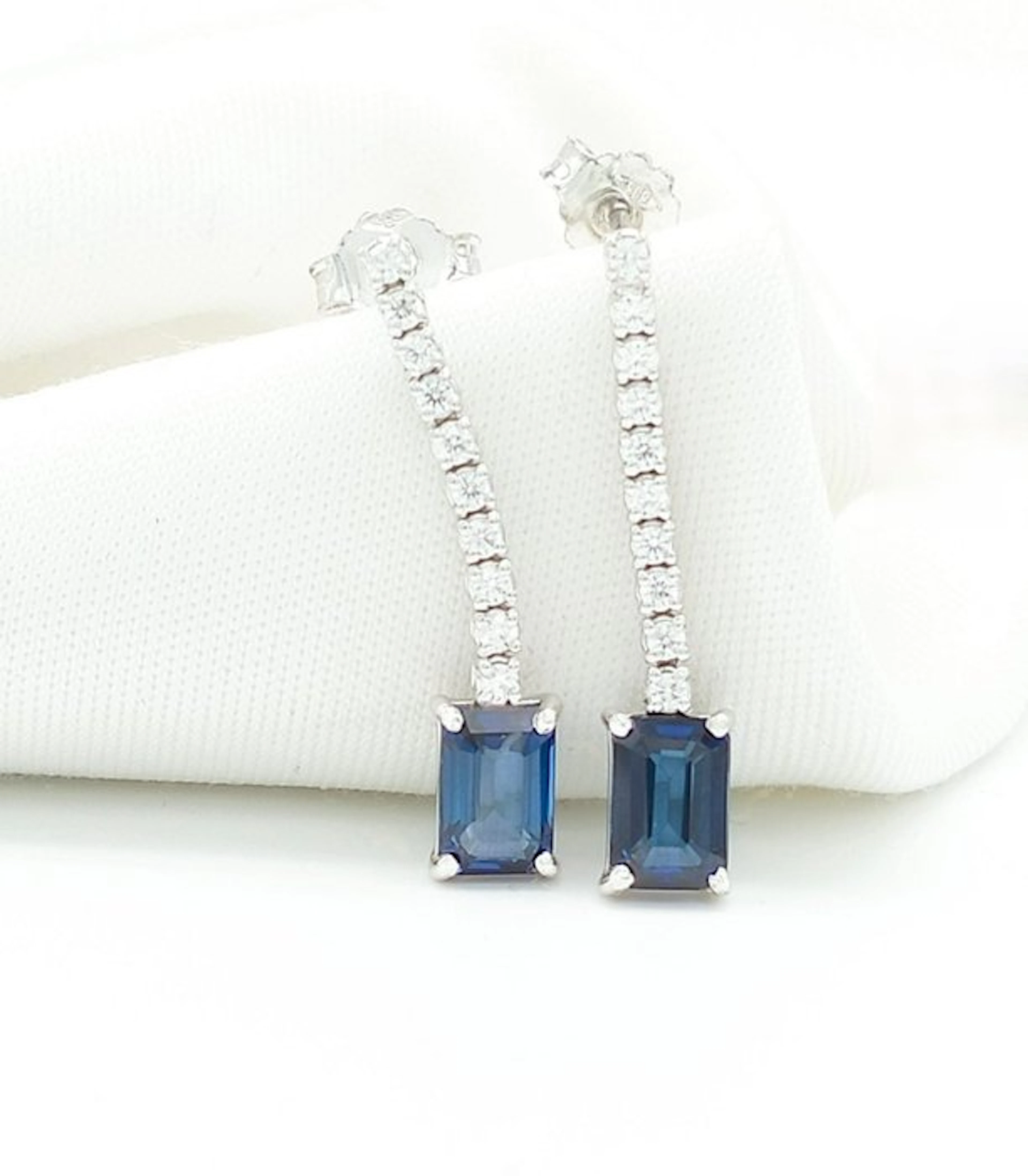 No reserve price - Cocktail earrings - 14 kt. White gold Sapphire - Diamond
