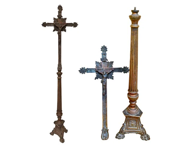 Crucifix - Bronze, Brass - 1850-1900 - Antique altar cross - 69 cm