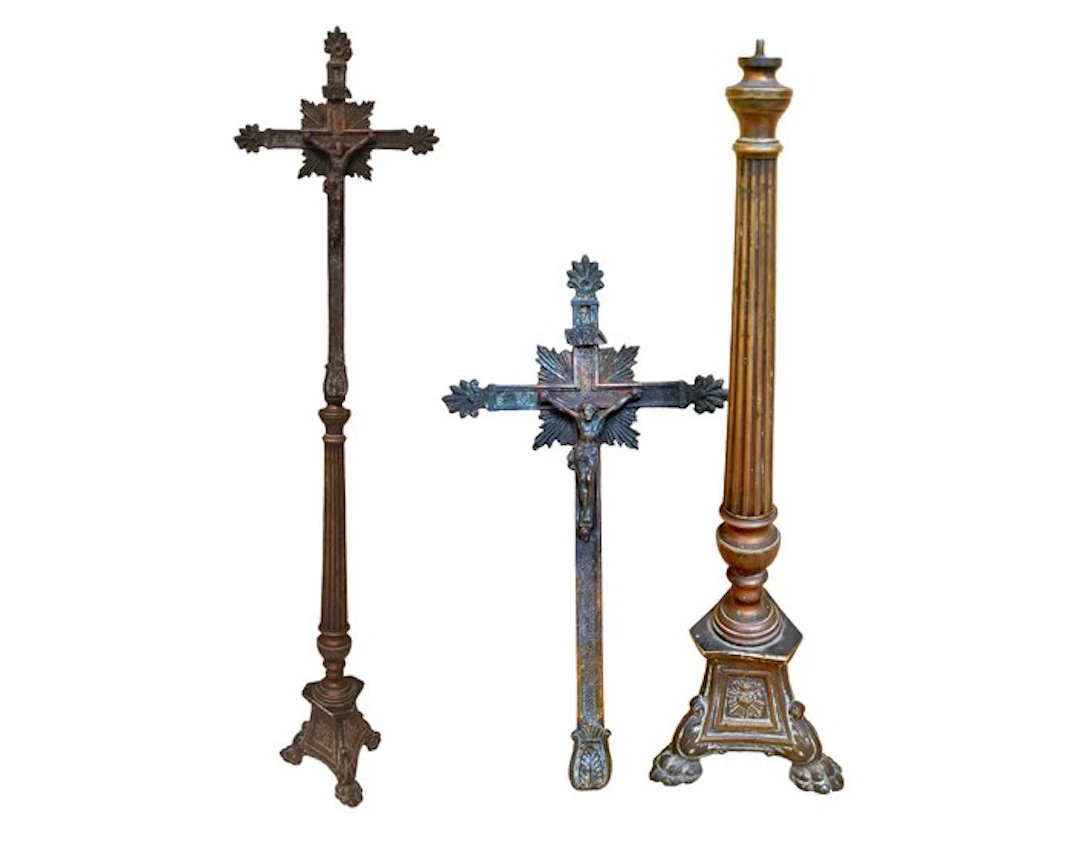 Crucifix - Bronze, Brass - 1850-1900 - Antique altar cross - 69 cm