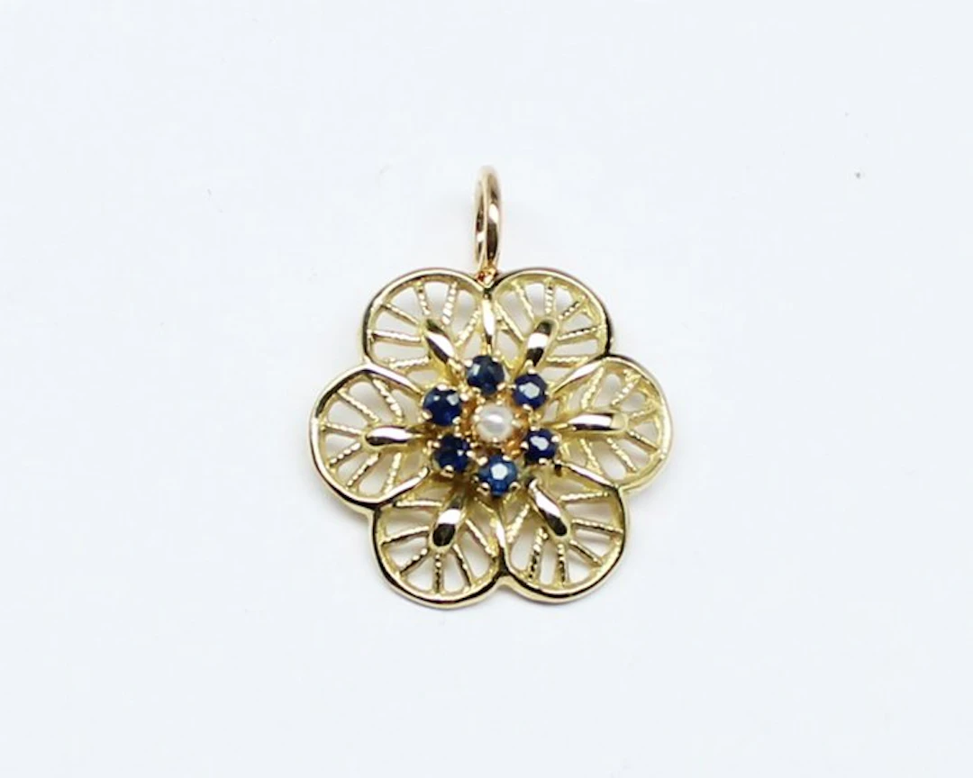 No reserve price - Pendant - 18 kt. Yellow gold Sapphire - Pearl