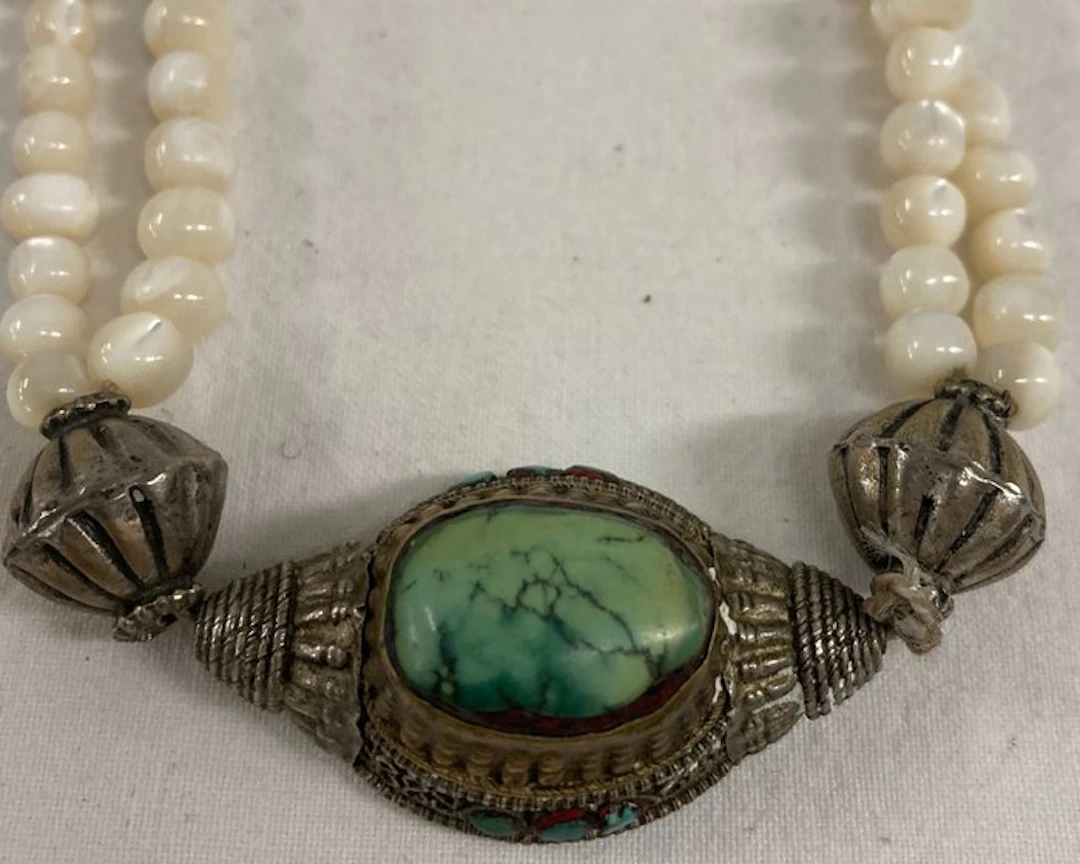 A very elaborate necklace made of old Tibetan...