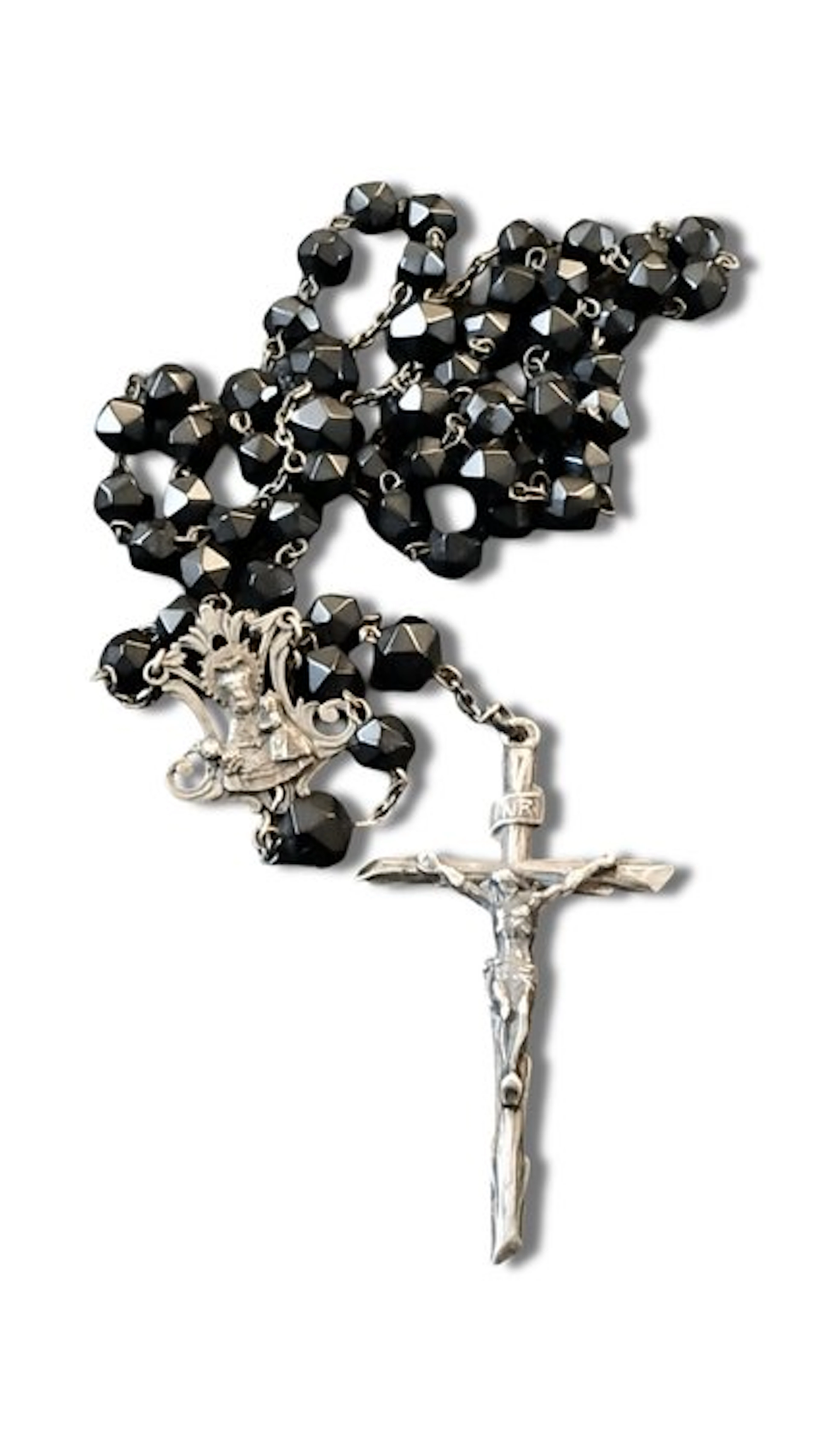 Antique Rosary - Silver, Jet - 1850-1900 - Silver and Onyx Rosary