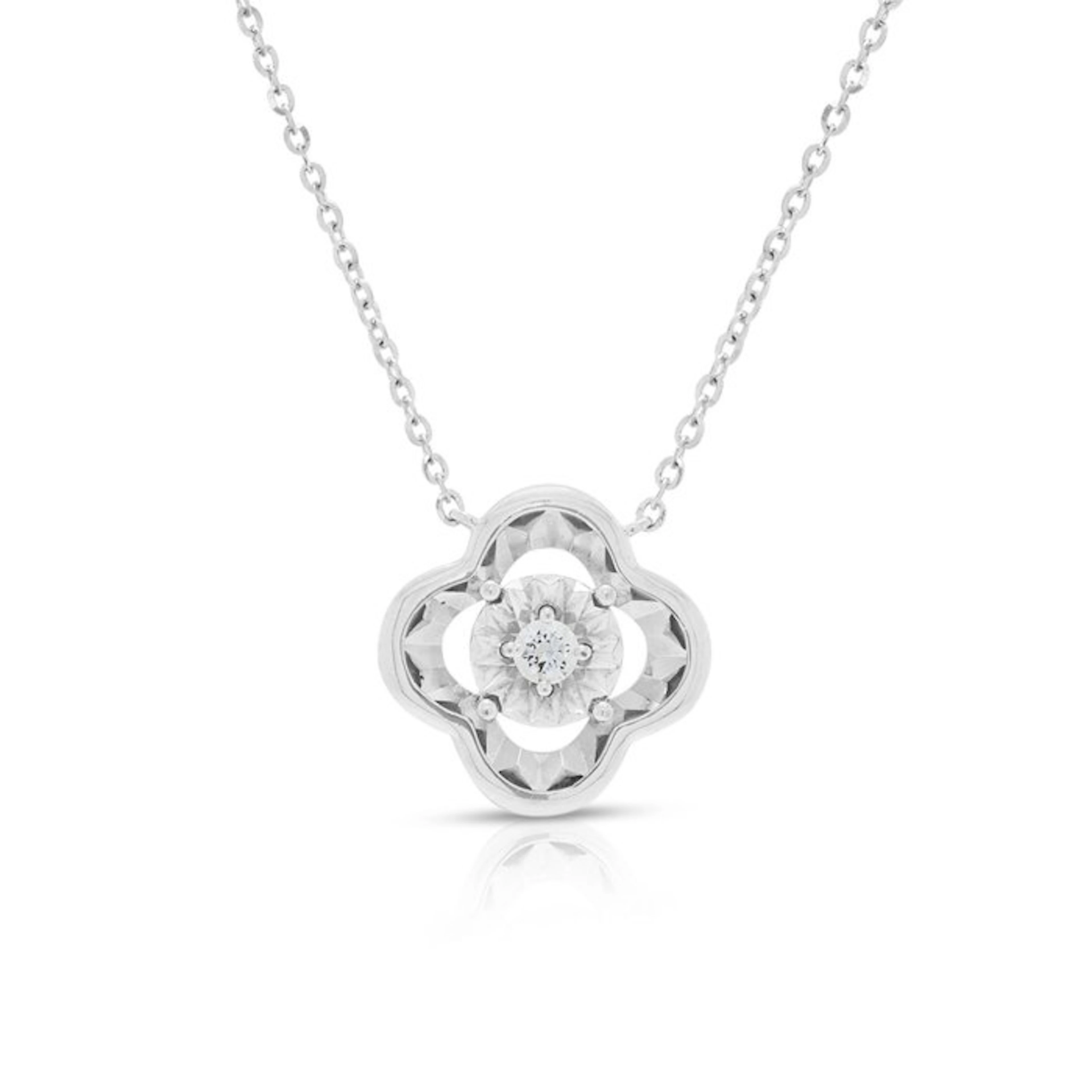 Necklace with pendant - 18 kt. White gold - 0.03ct. tw. Diamond (Natural)