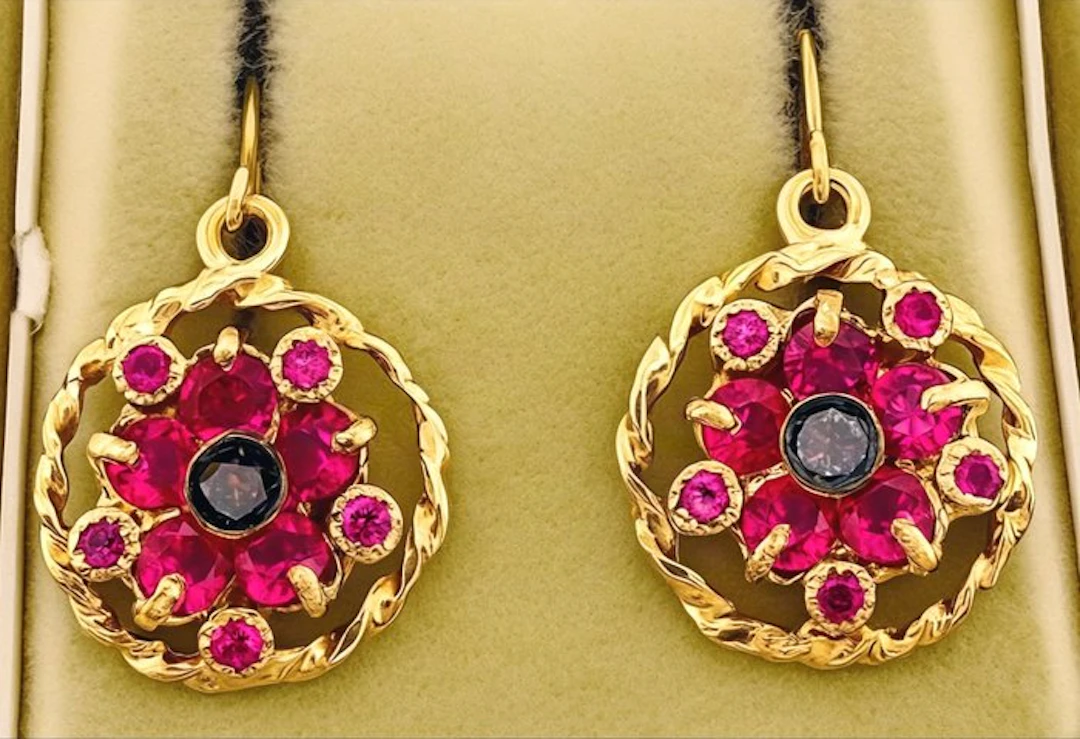 No reserve price - Earrings - 9 kt. Yellow gold, Silver Diamond (Natural)
