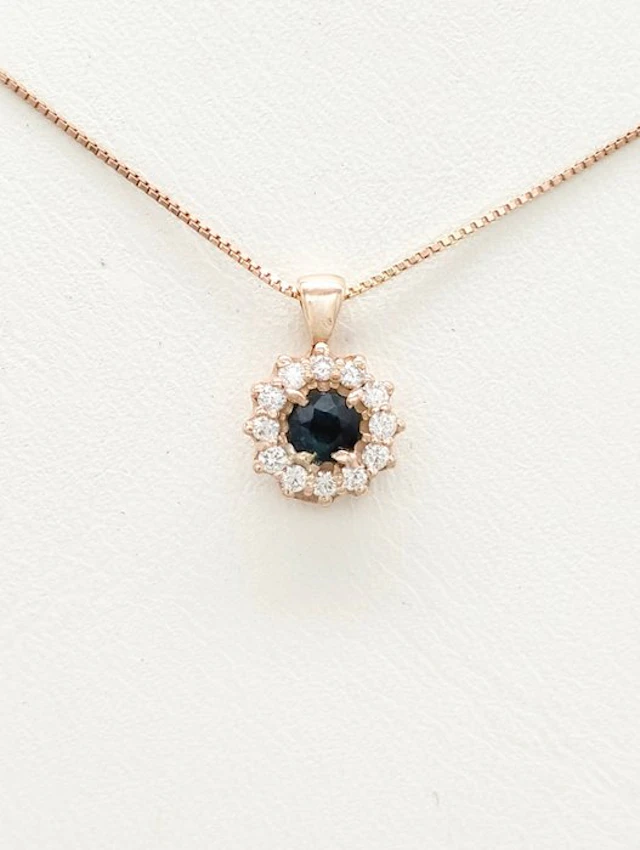 No reserve price - Necklace - 14 kt. Rose gold Sapphire - Diamond