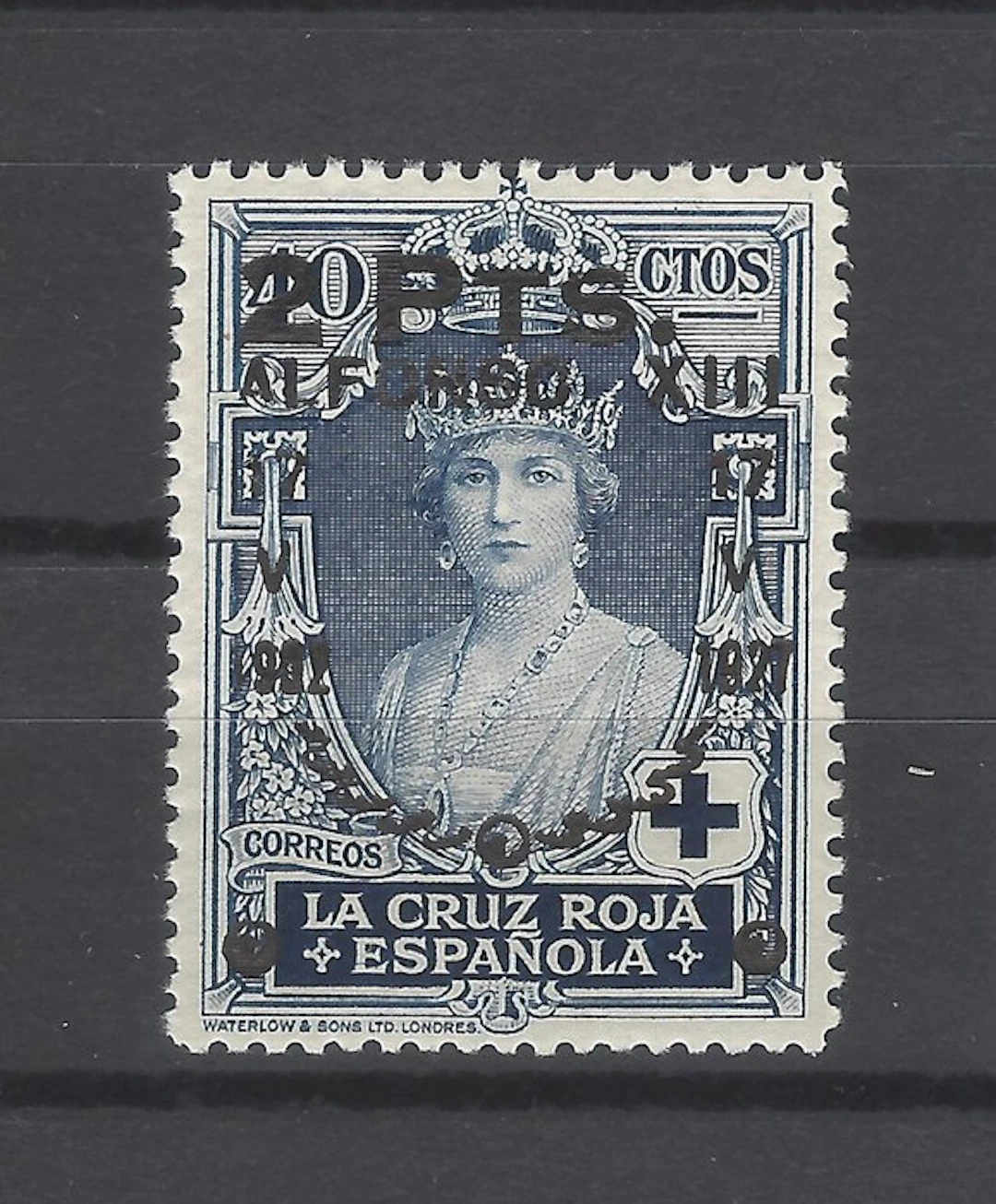 Spain 1927 - Color error: Red Cross overload - Edifil Esp. 383hcc
