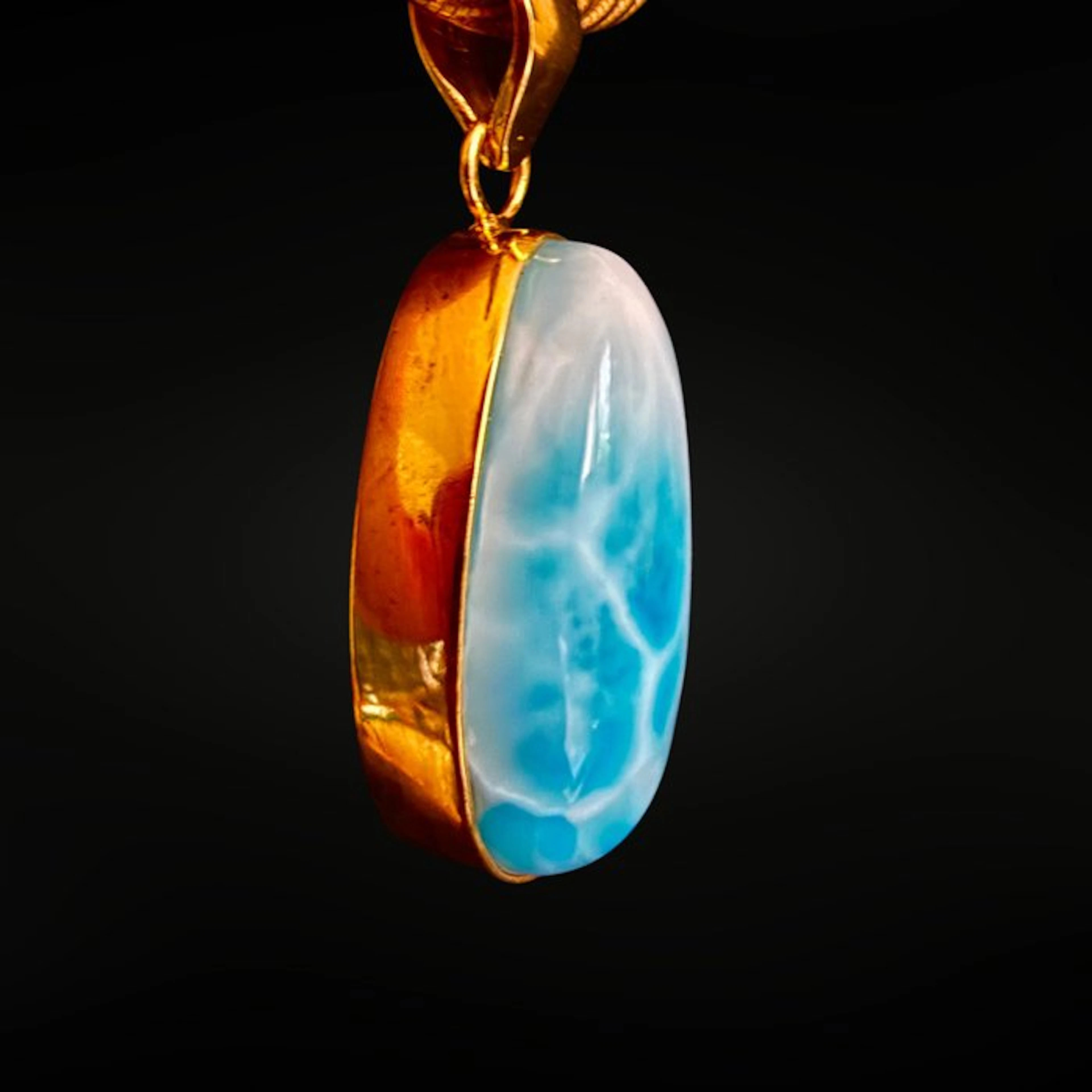 Premium - Natural Larimar and Gold Pendant Jewellery...