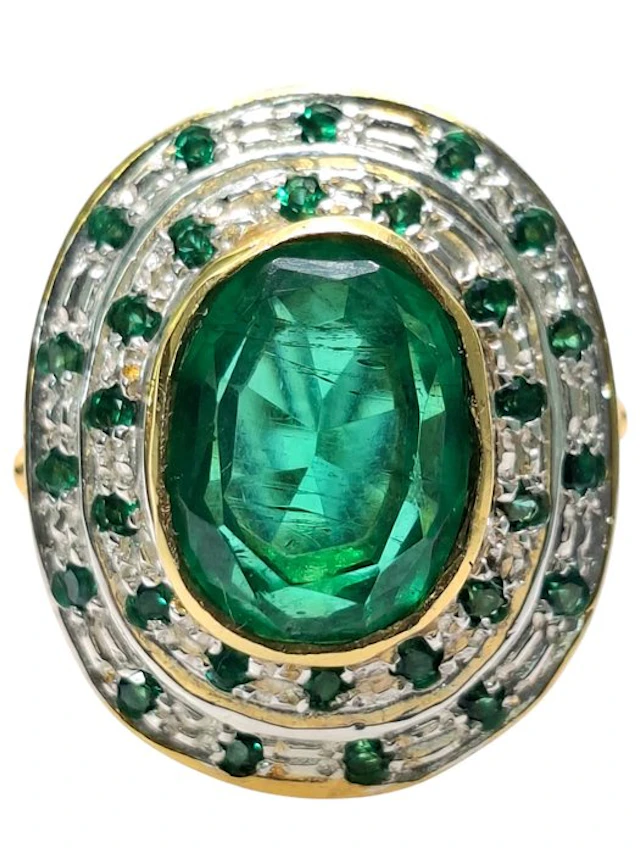 No reserve price - Ring - 9 kt. Silver, Yellow gold Emerald - Emerald