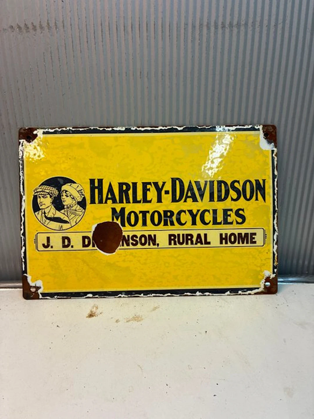 Harley-Davidson Motorcycles – Reclamebord met portretten - Enamel sign - Enamel
