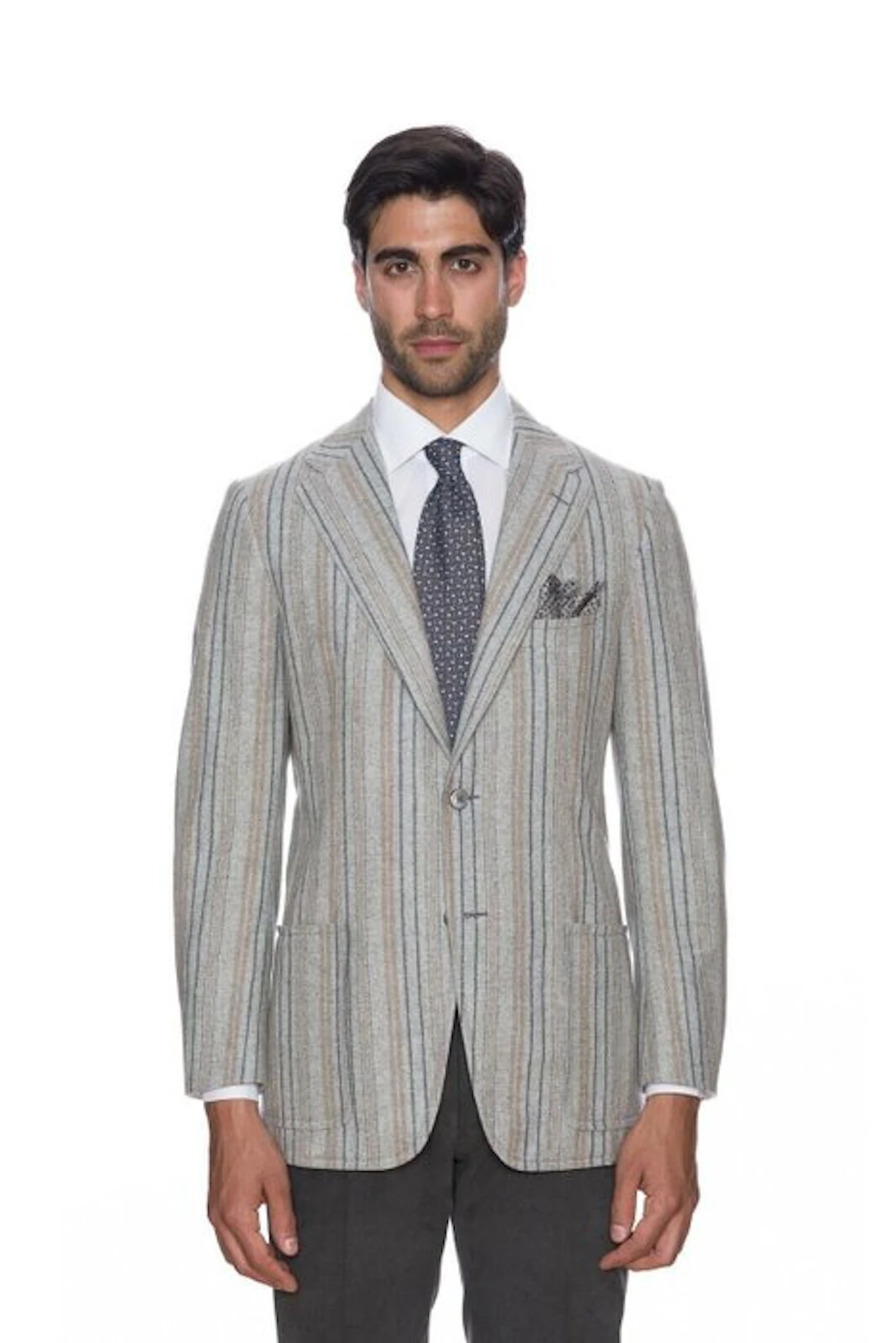 D'AVENZA - 48 IT - Light Gray Cashmere Wool Striped...