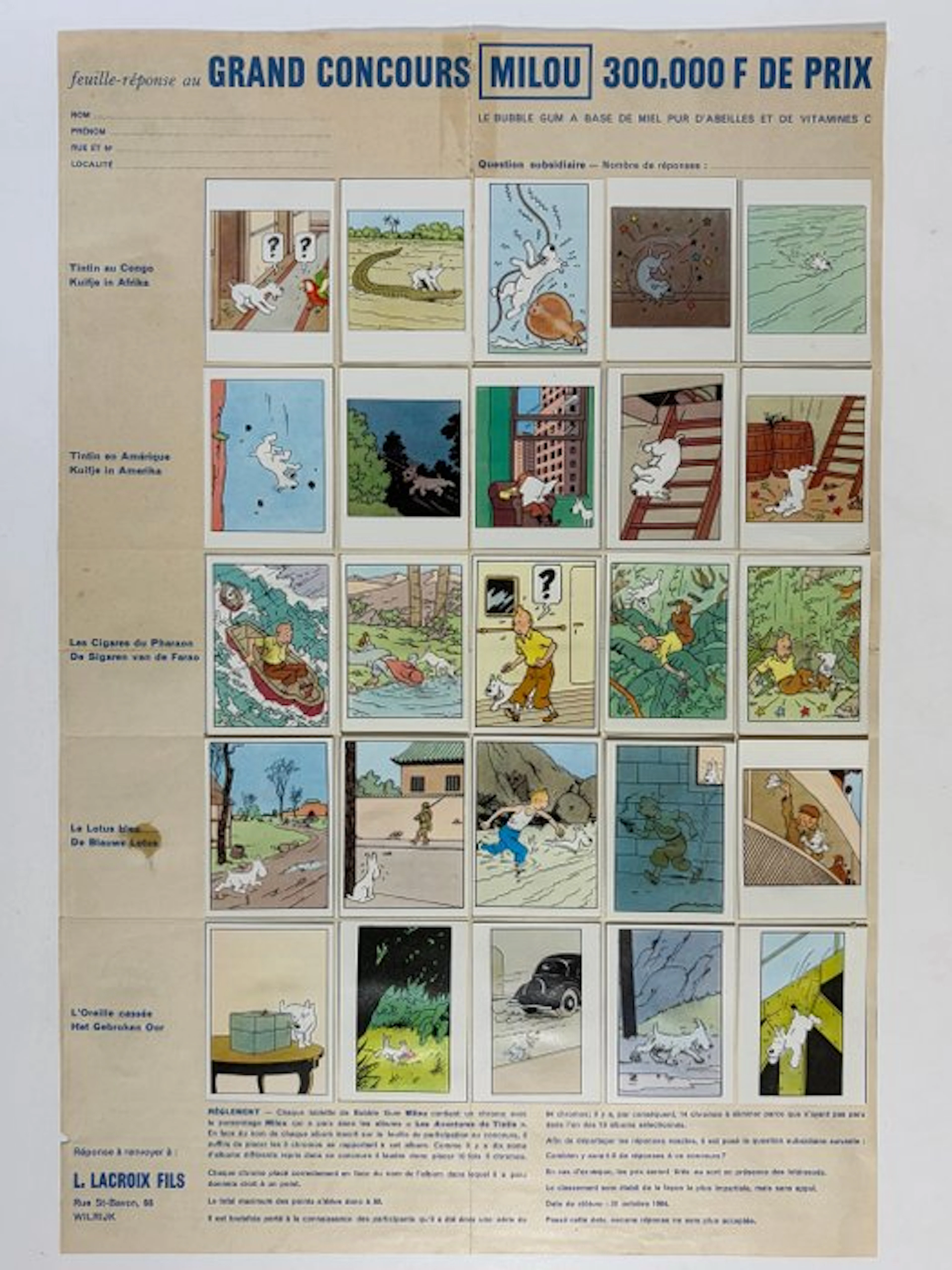 Tintin - 1 Complete front-and-back answer sheet with 50 original chromos - Ed